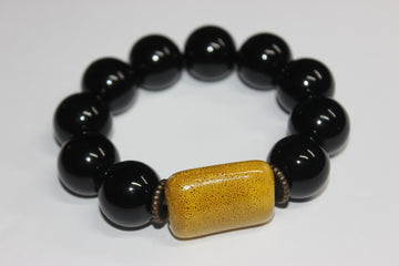 Large Beaded Black & Mustard Bracelet