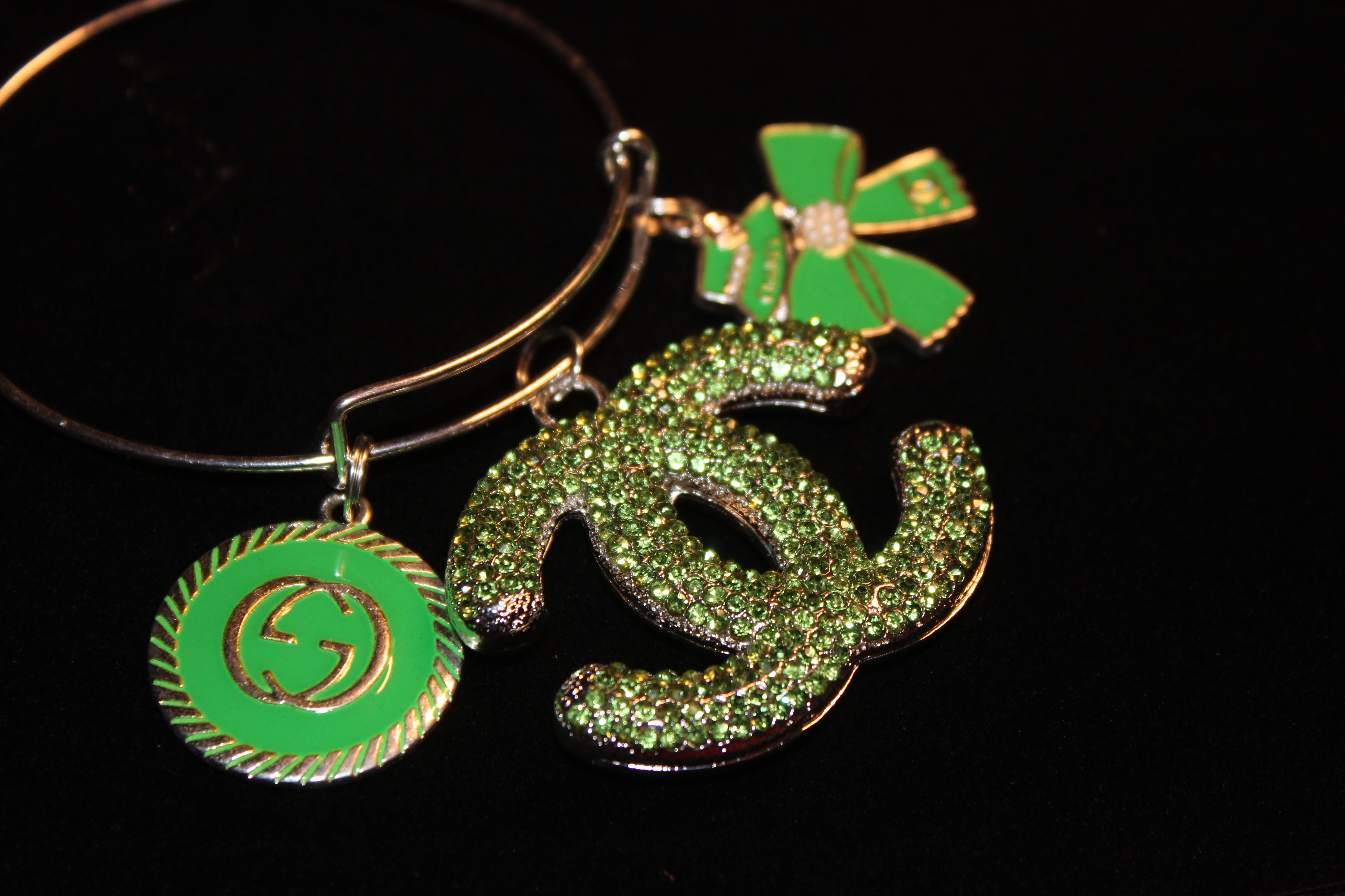 Green & Silver Charm Bangle
