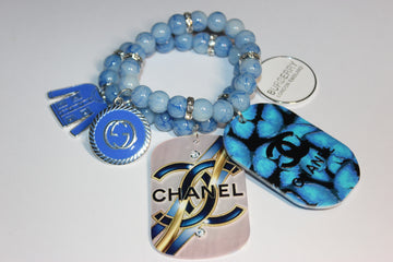 2 Piece Shades Of Blue w/ Silver Charm Bracelet Set