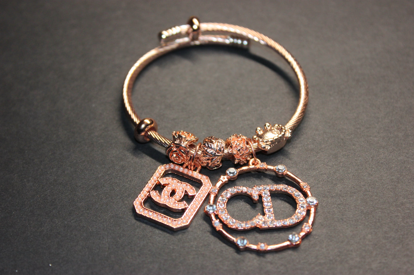 Rose Gold Charm Bangle Bracelet