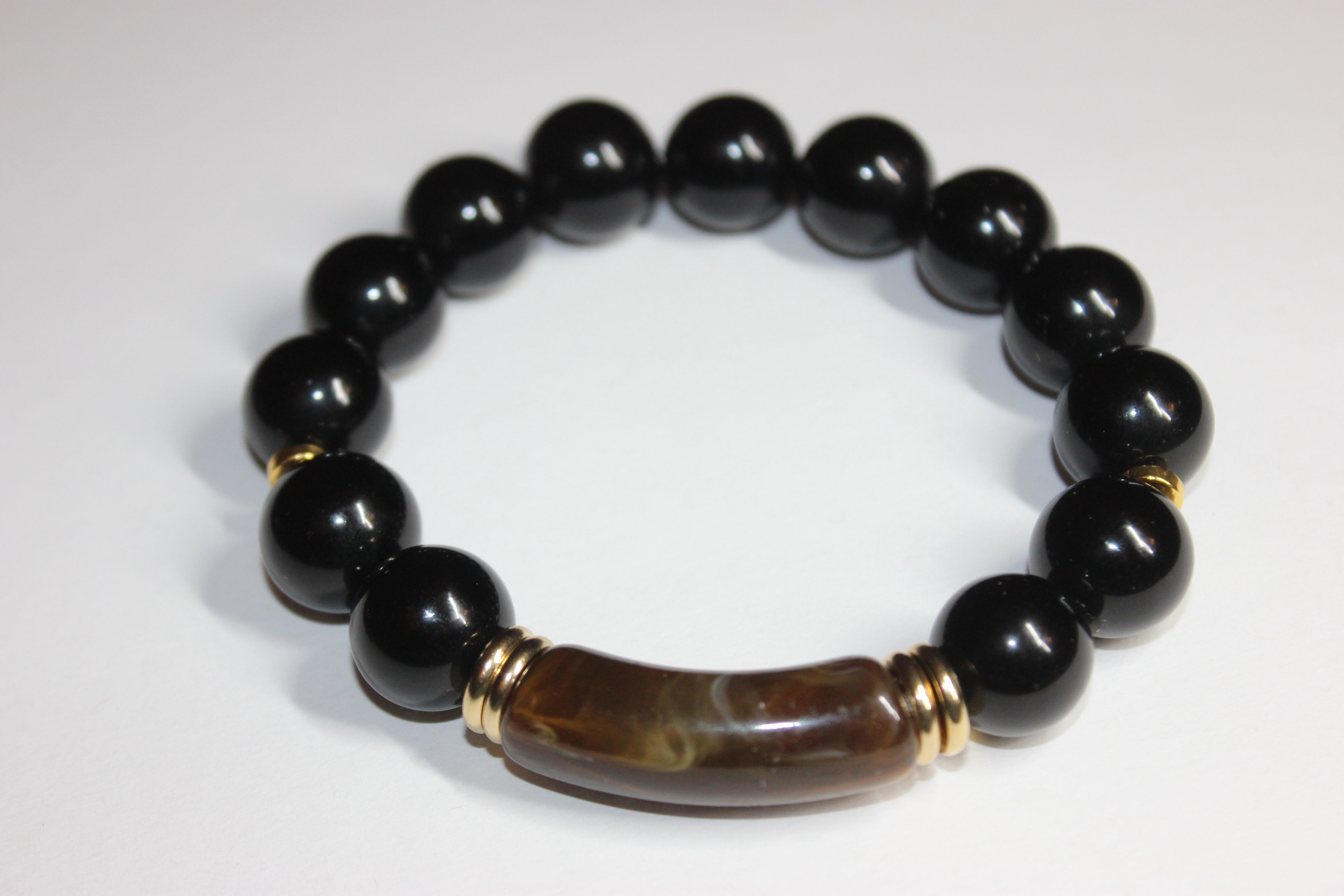 Black Brown & Gold Beaded Bracelet