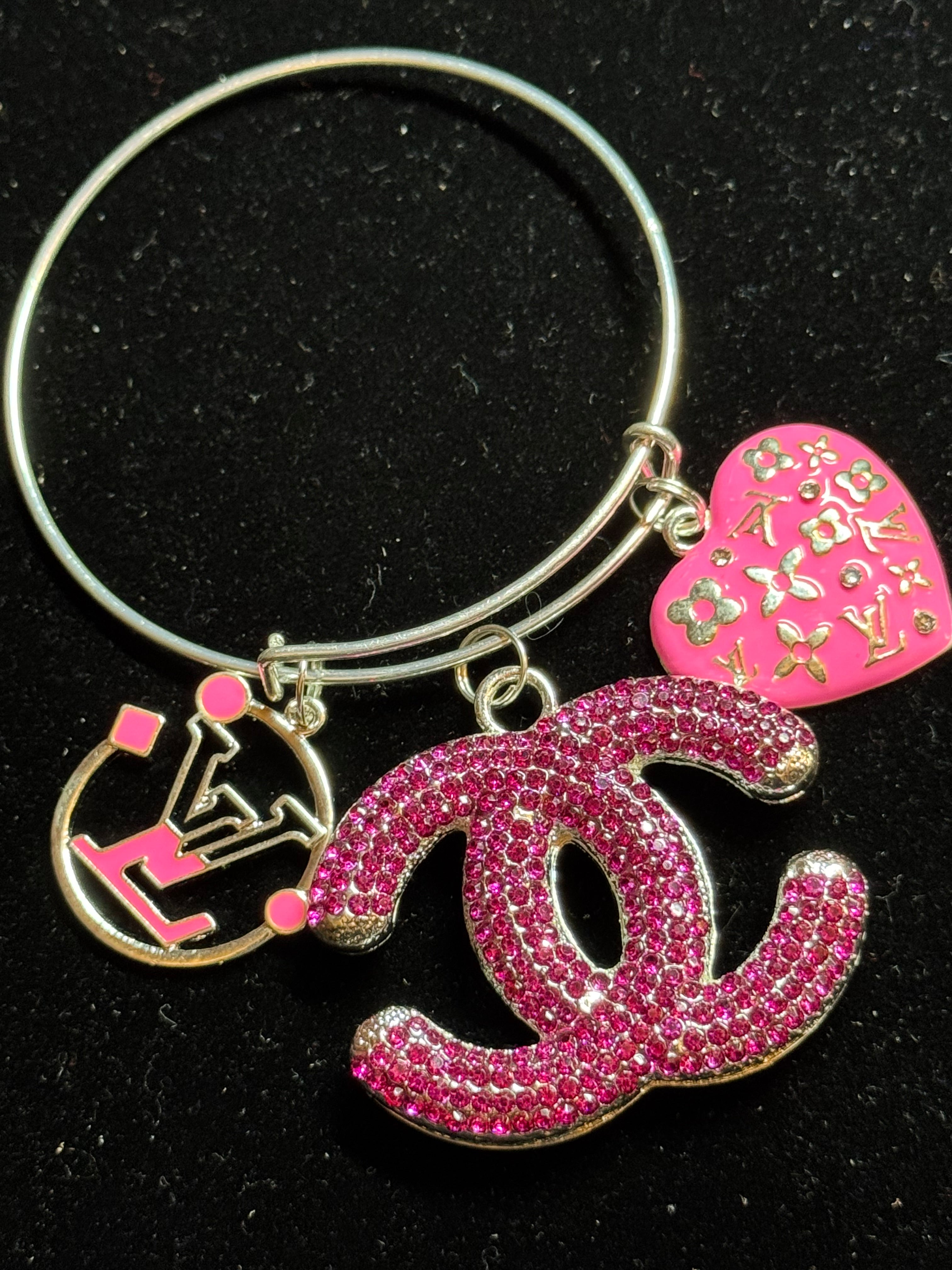 Hot Pink & Silver Charm Bangle