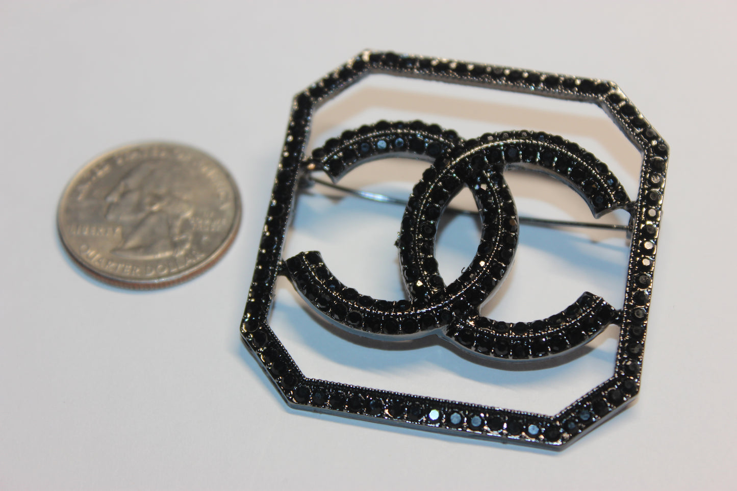 Black Rhinestone Brooch Pin