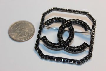 Black Rhinestone Brooch Pin