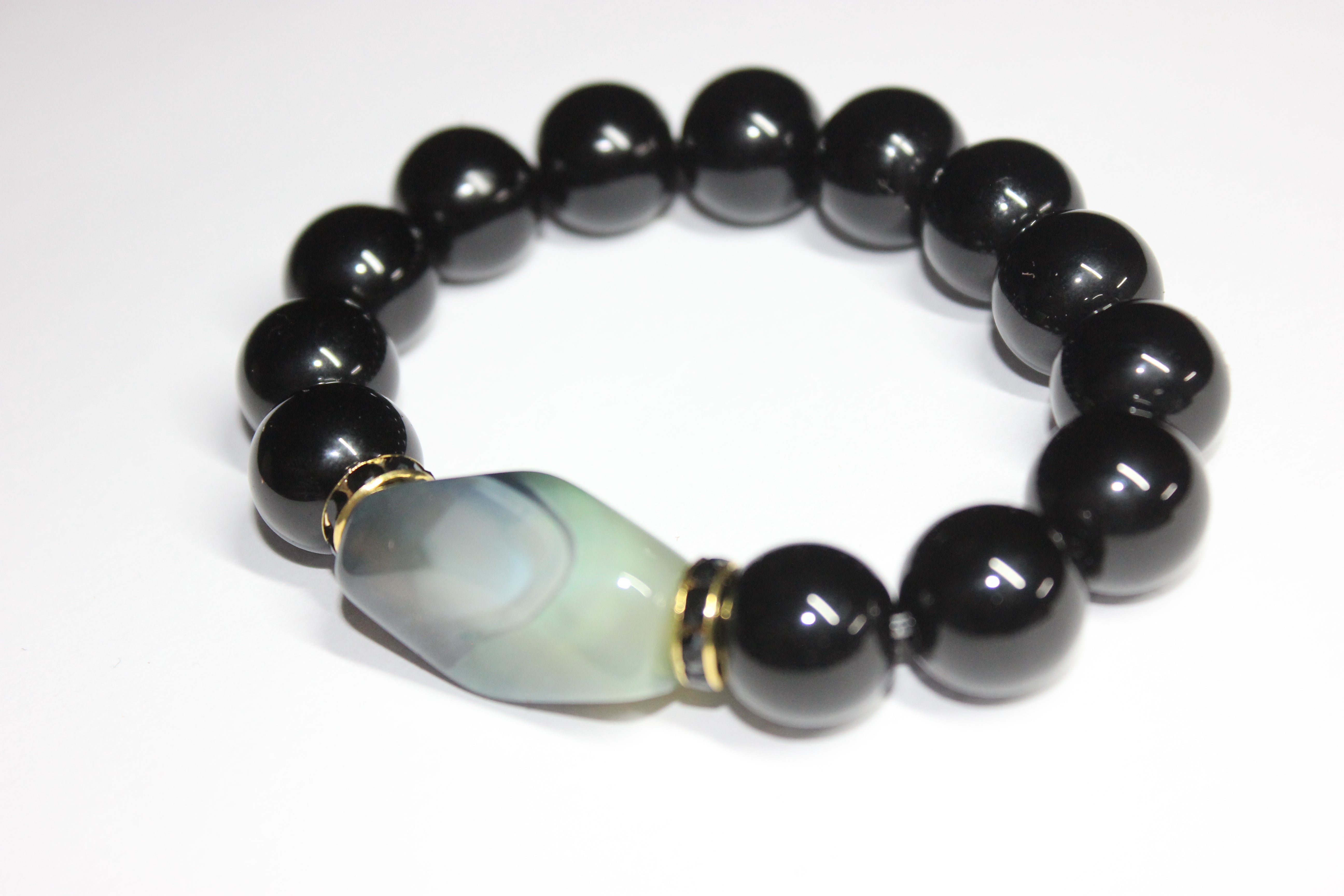 Black Green w/ Gold Beaded Bracelet