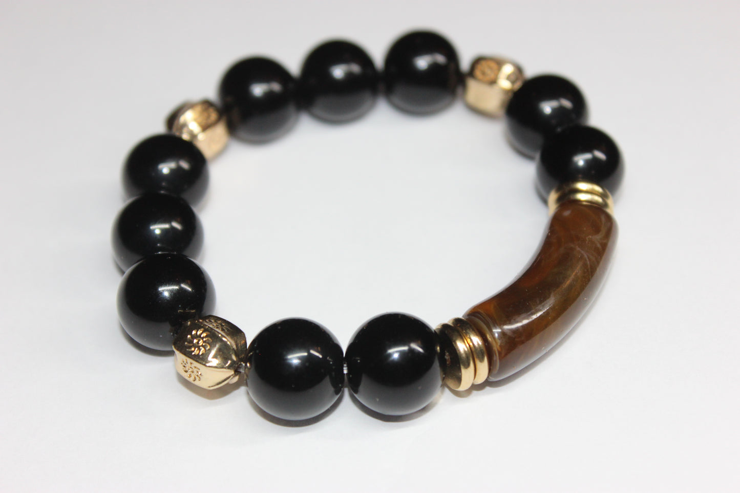 Black Brown & Gold Beaded Bracelet
