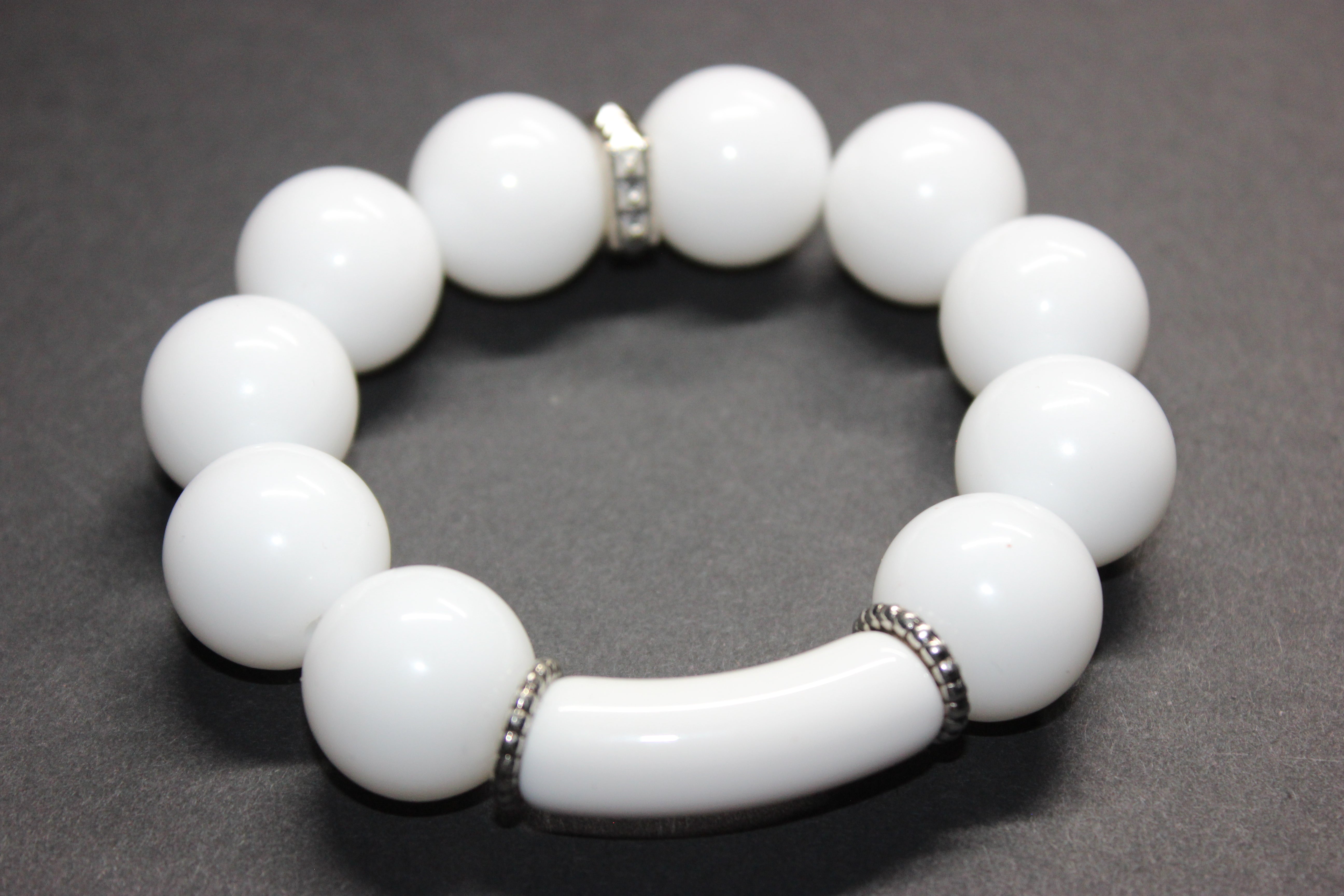 White & Silver Large Beaded Bracelet