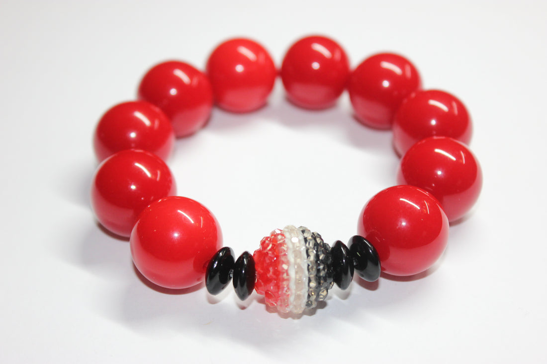 Red Black & White Beaded Bracelet