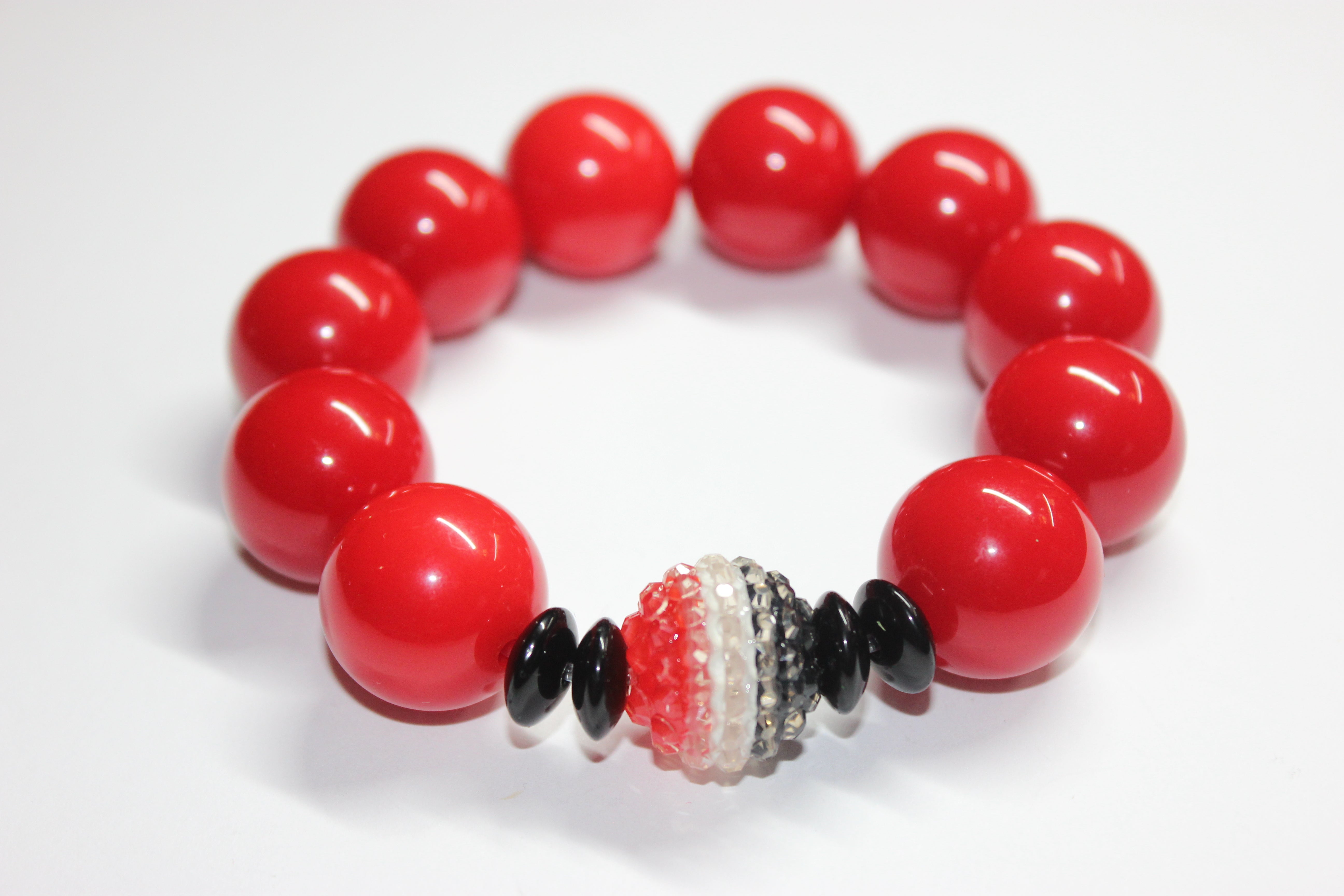 Red Black & White Beaded Bracelet