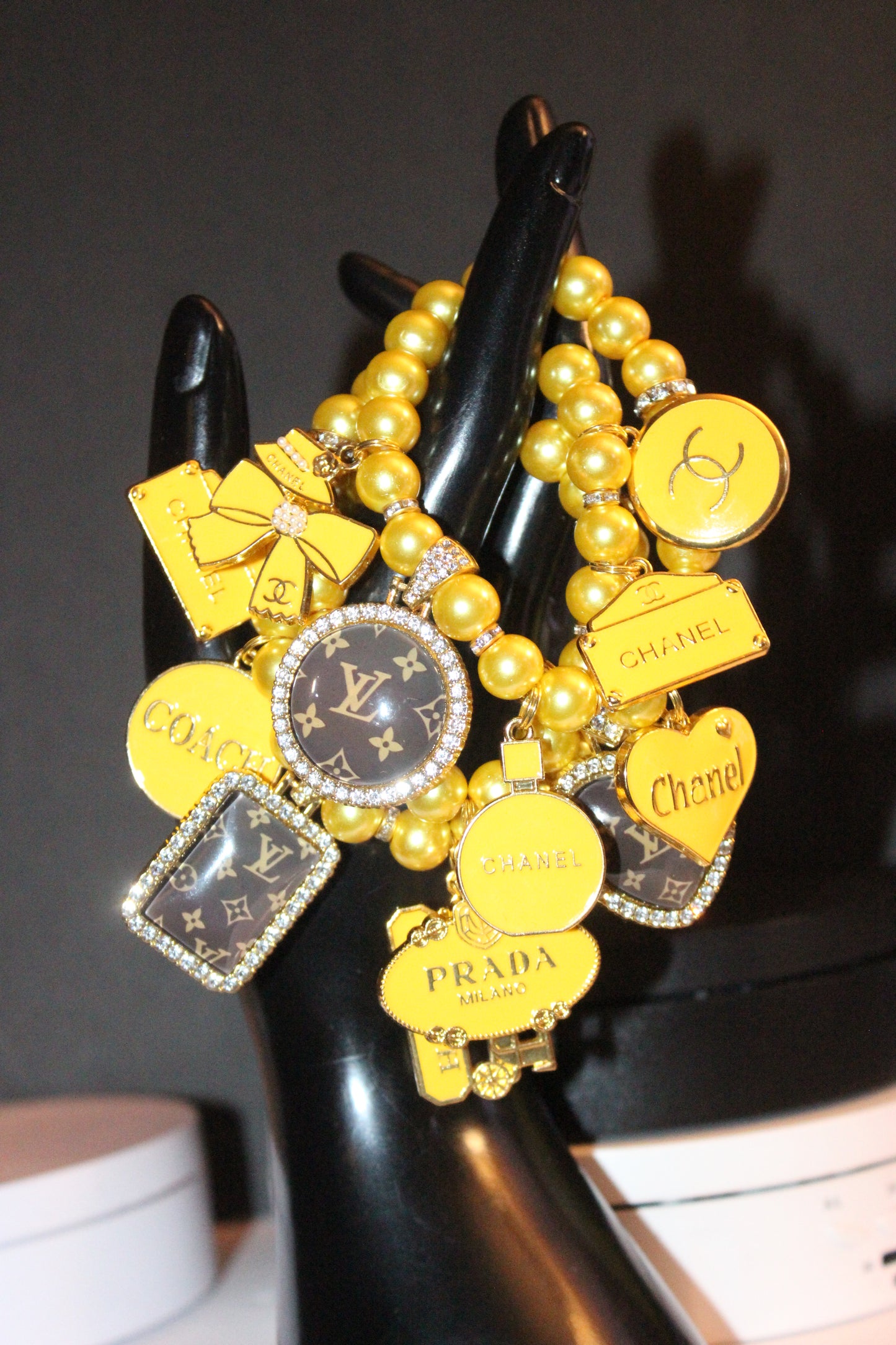 3 Piece Yellow & Gold Pearl Luxury Charm Bracelet Set