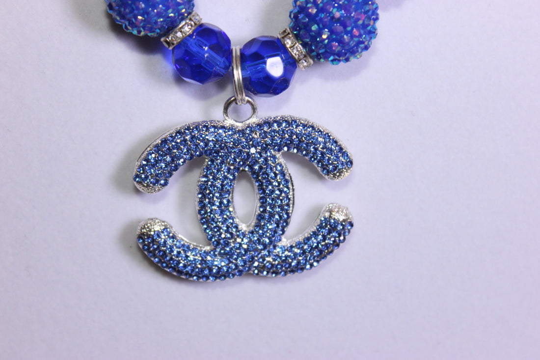 Blue/Silver/AB Rhinestone Charm Necklace & Earring Set