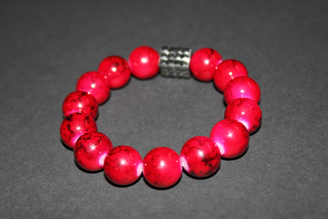 Red & Gun Metal Beaded Bracelet