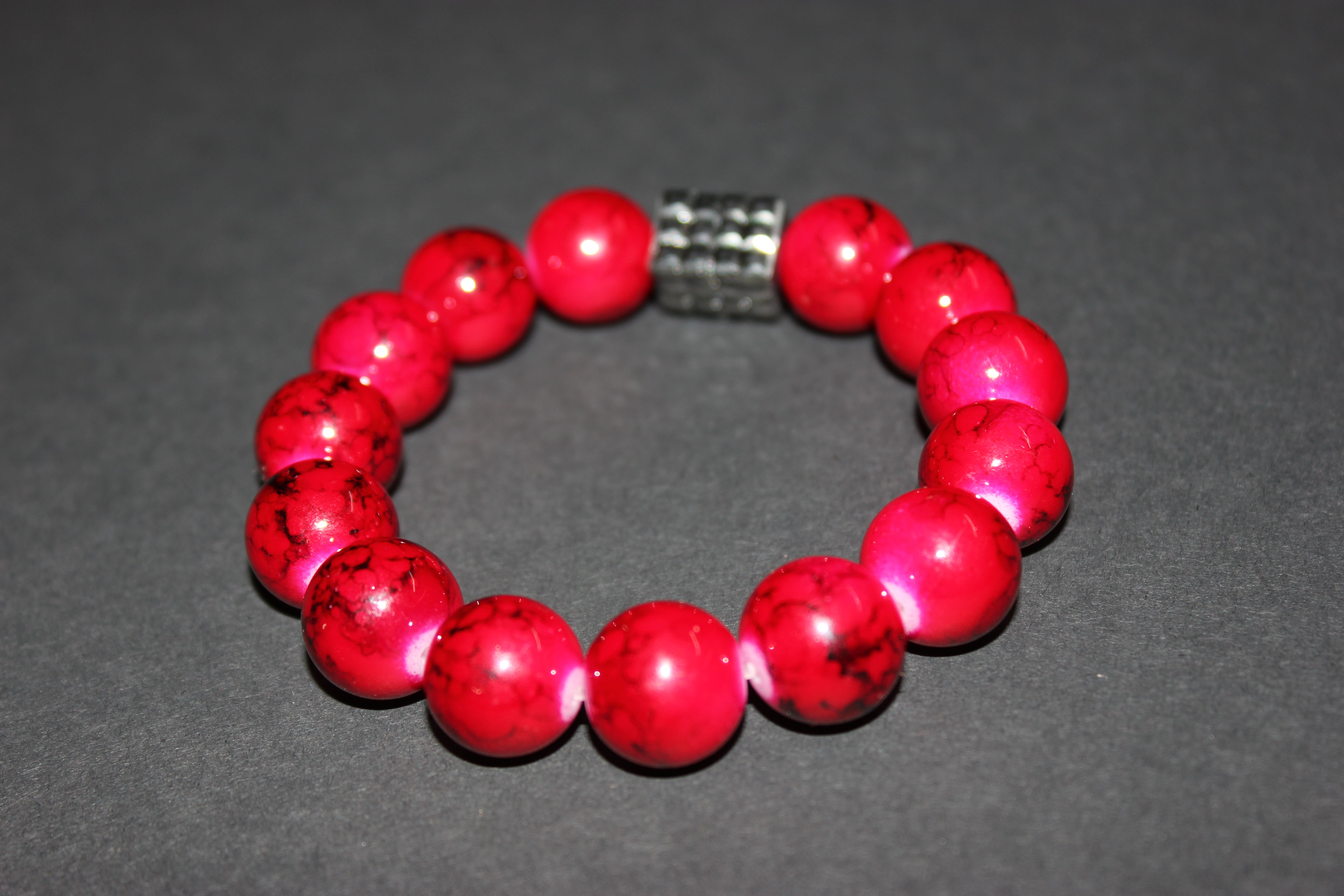 Red & Gun Metal Beaded Bracelet