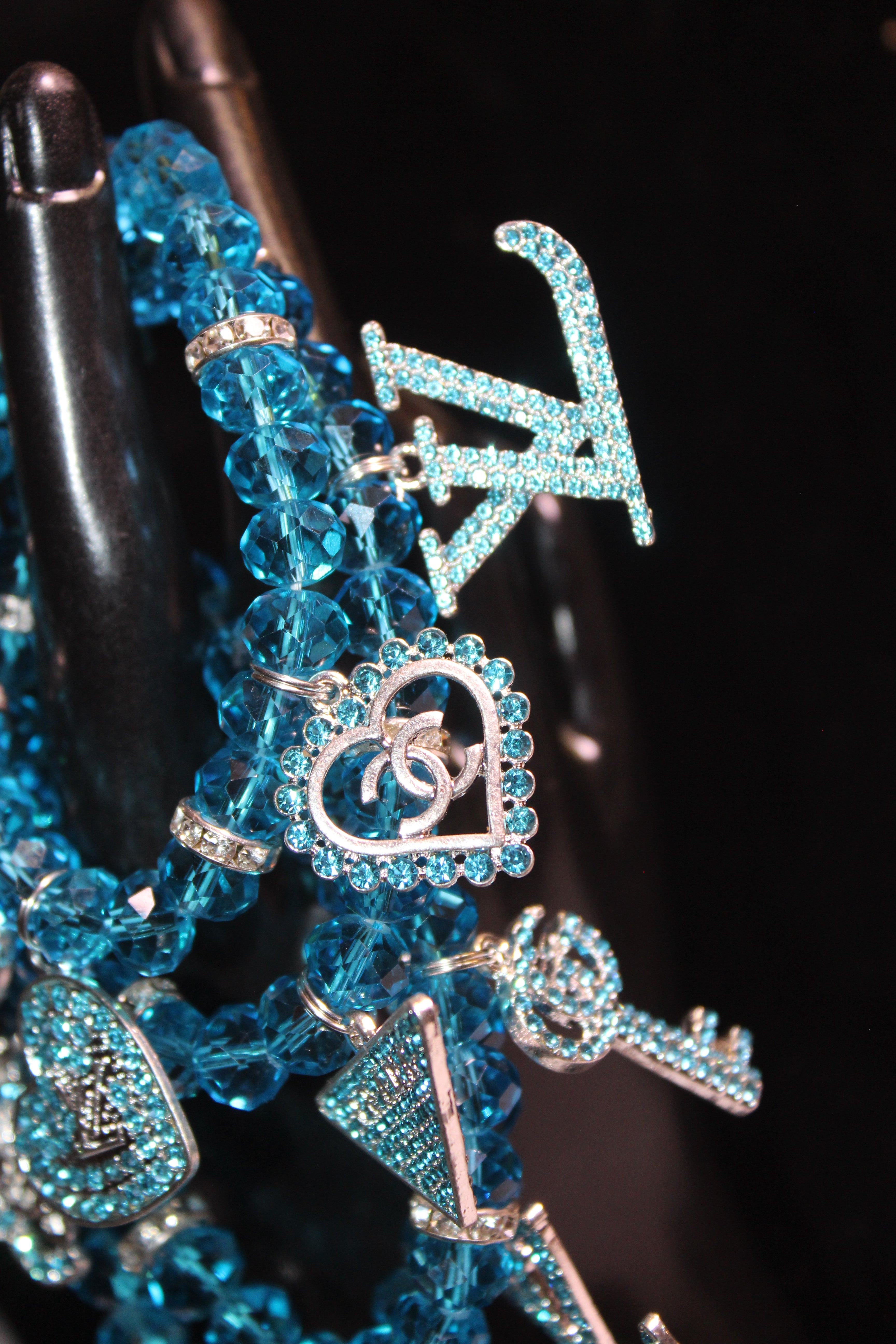 4 Piece Aquamarine Crystal Charm Bracelet Set