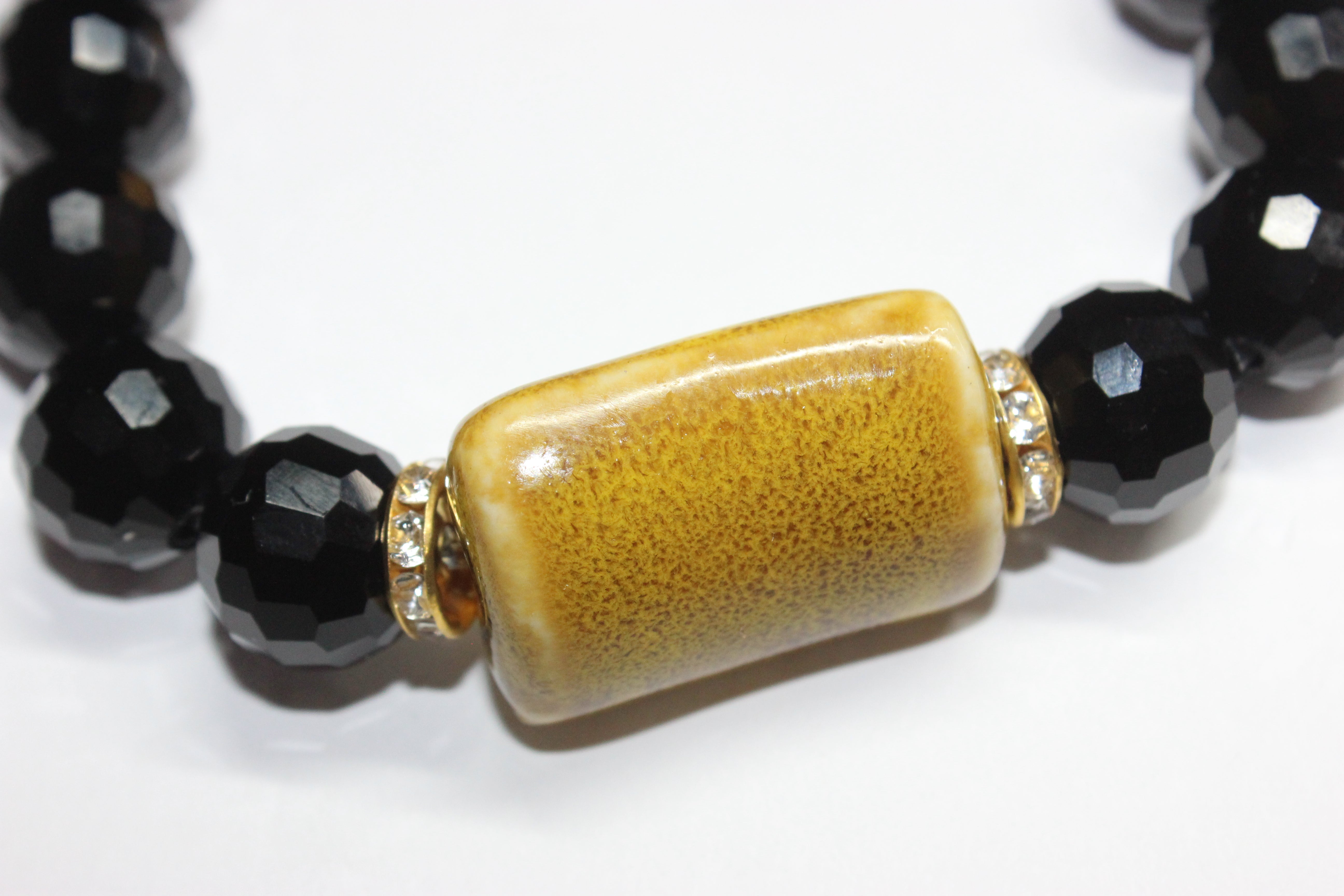 Black/Mustard/Topaz Set In Gold Black Ice Bracelet with Smooth Ceramic Gemstone