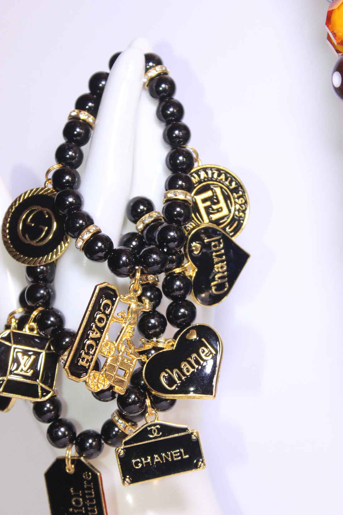 3 Piece Black & Gold Charm Bracelet Set