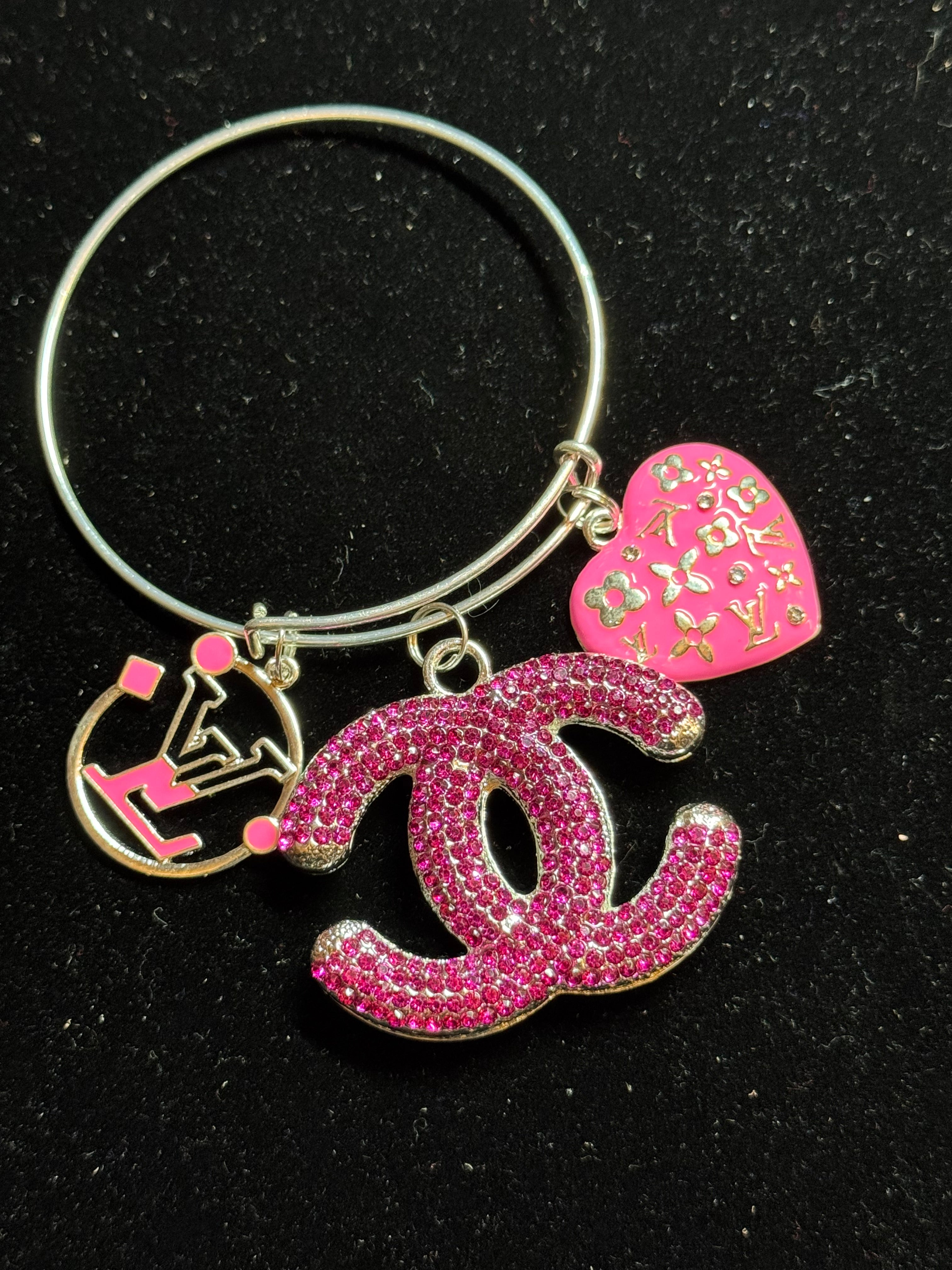 Hot Pink & Silver Charm Bangle