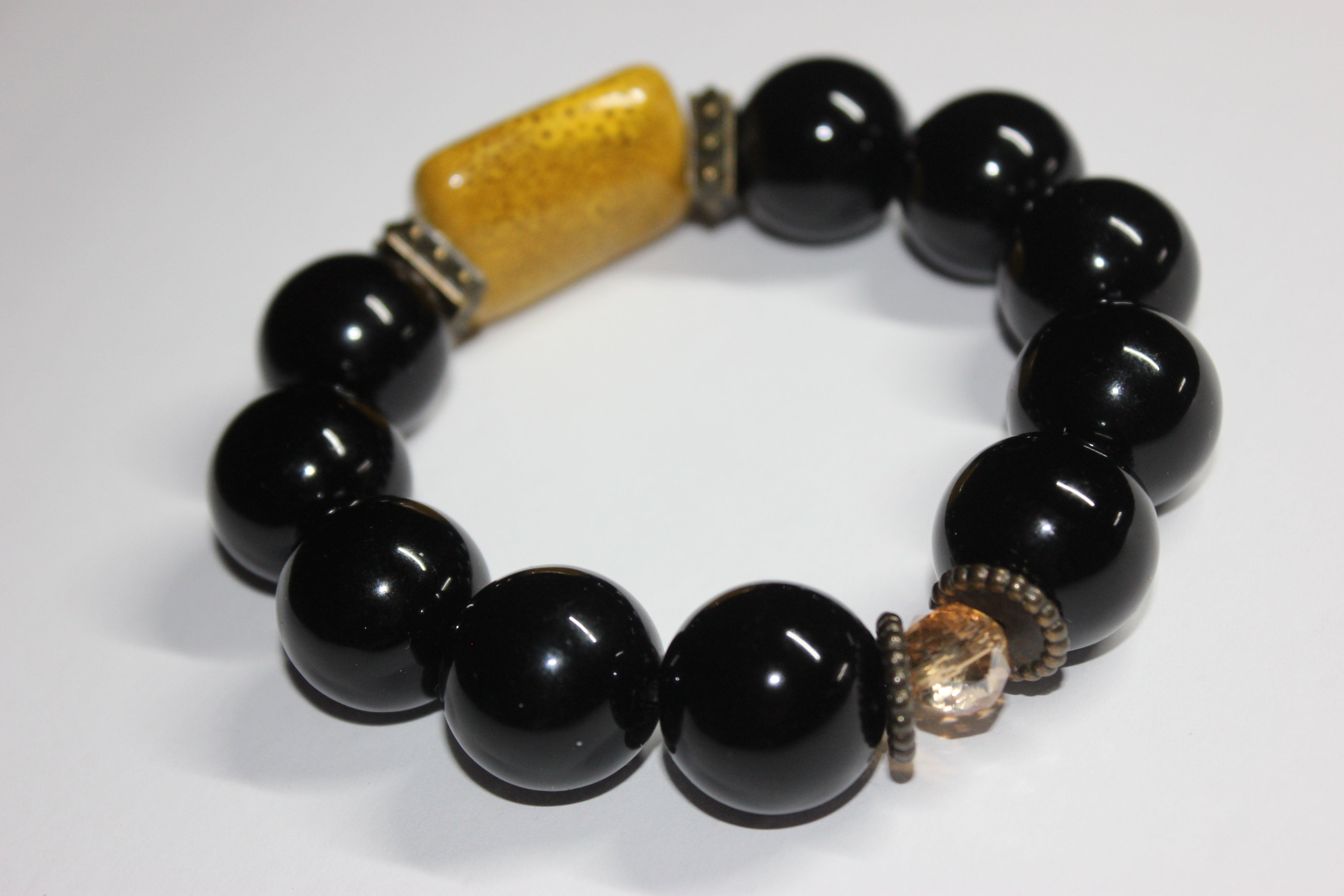 Black & Mustard Large Beaded Bracelet