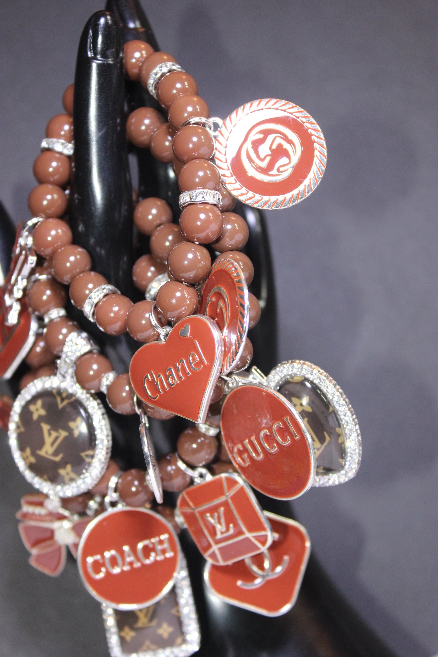 4 Piece Brown & Silver Luxury Beaded Charm Bracelet Set