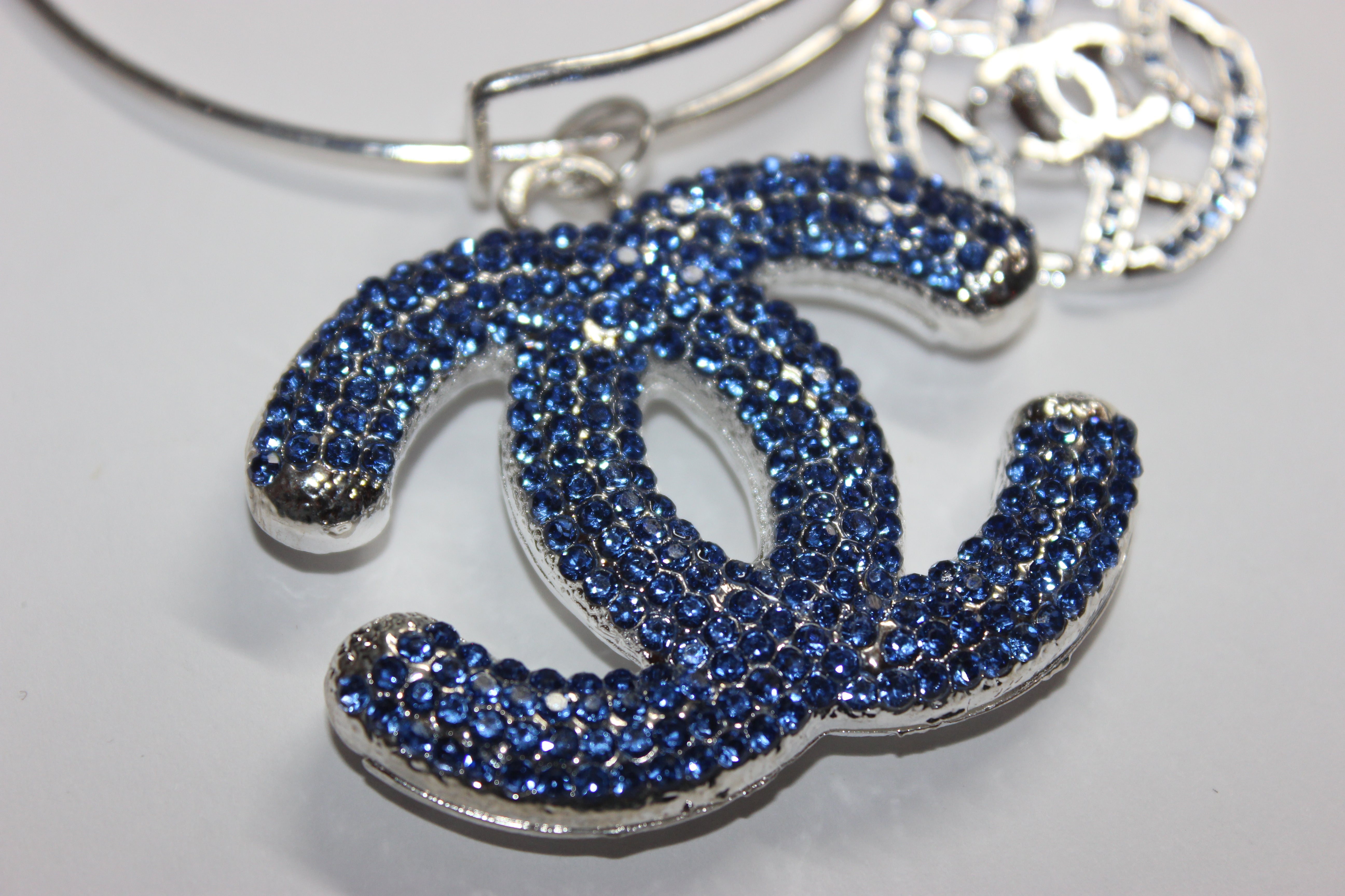 Blue & Silver Rhinestone Charm Bangle