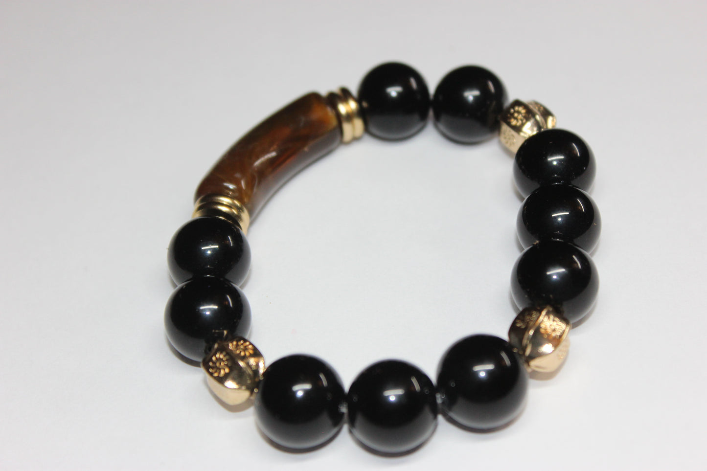 Black Brown & Gold Beaded Bracelet