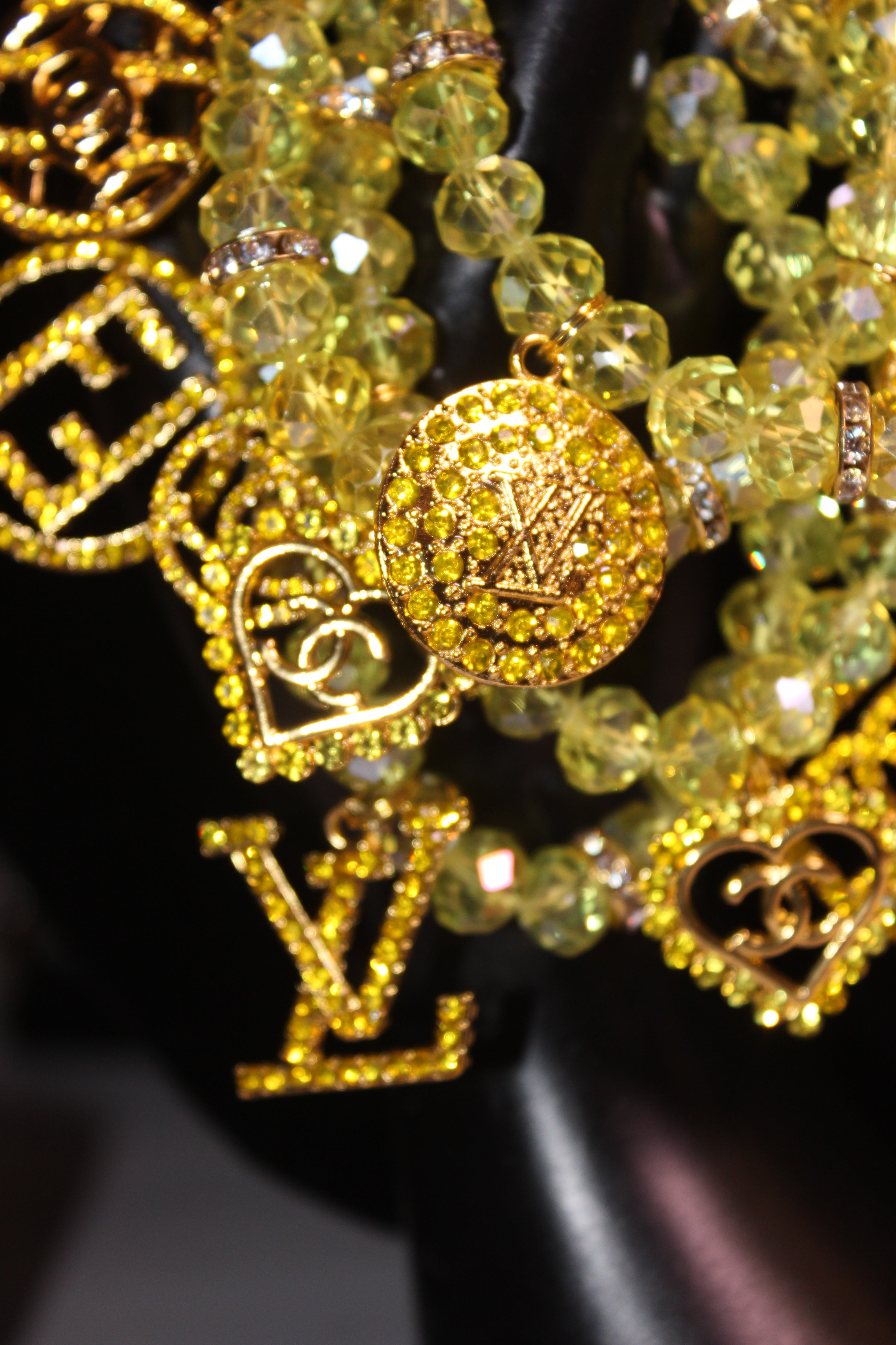 4 Piece Yellow & Gold Crystal Charm Bracelet Set