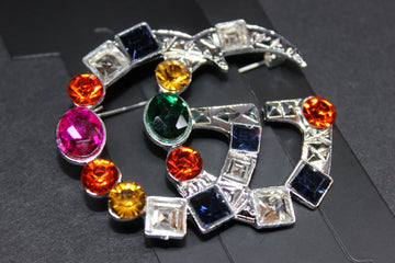 Colorful Silver Rhinestone Brooch Pin