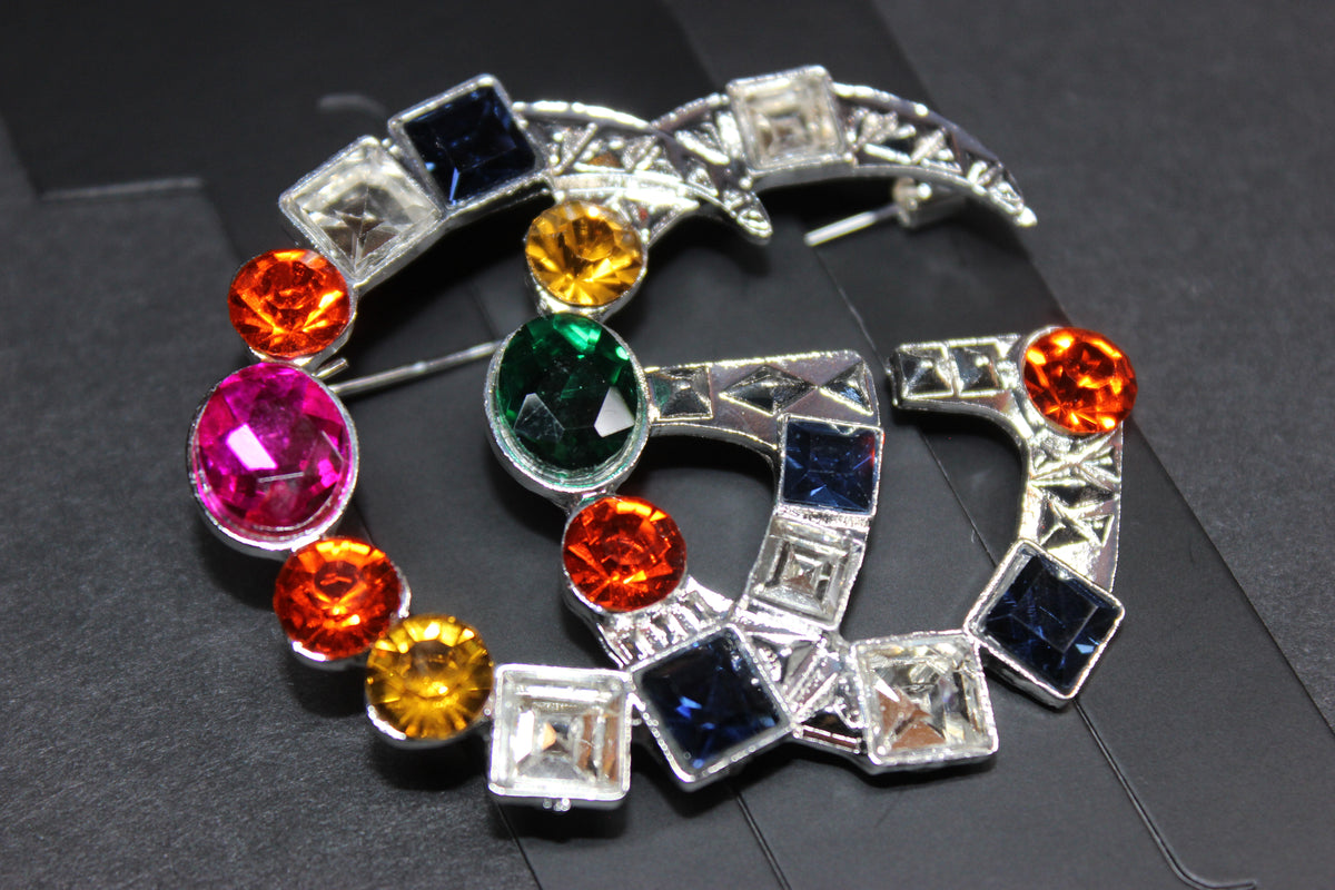Colorful Silver Rhinestone Brooch Pin