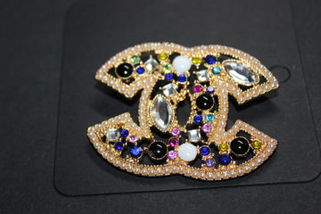 Gold Colorful Rhinestone with Pearl Brooch Pin