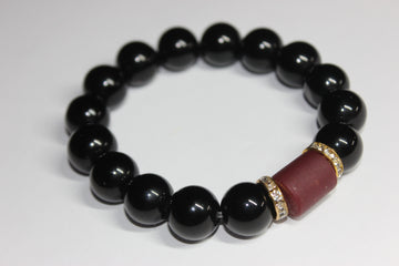 Black & Burgundy w/ Gold Beaded Bracelet