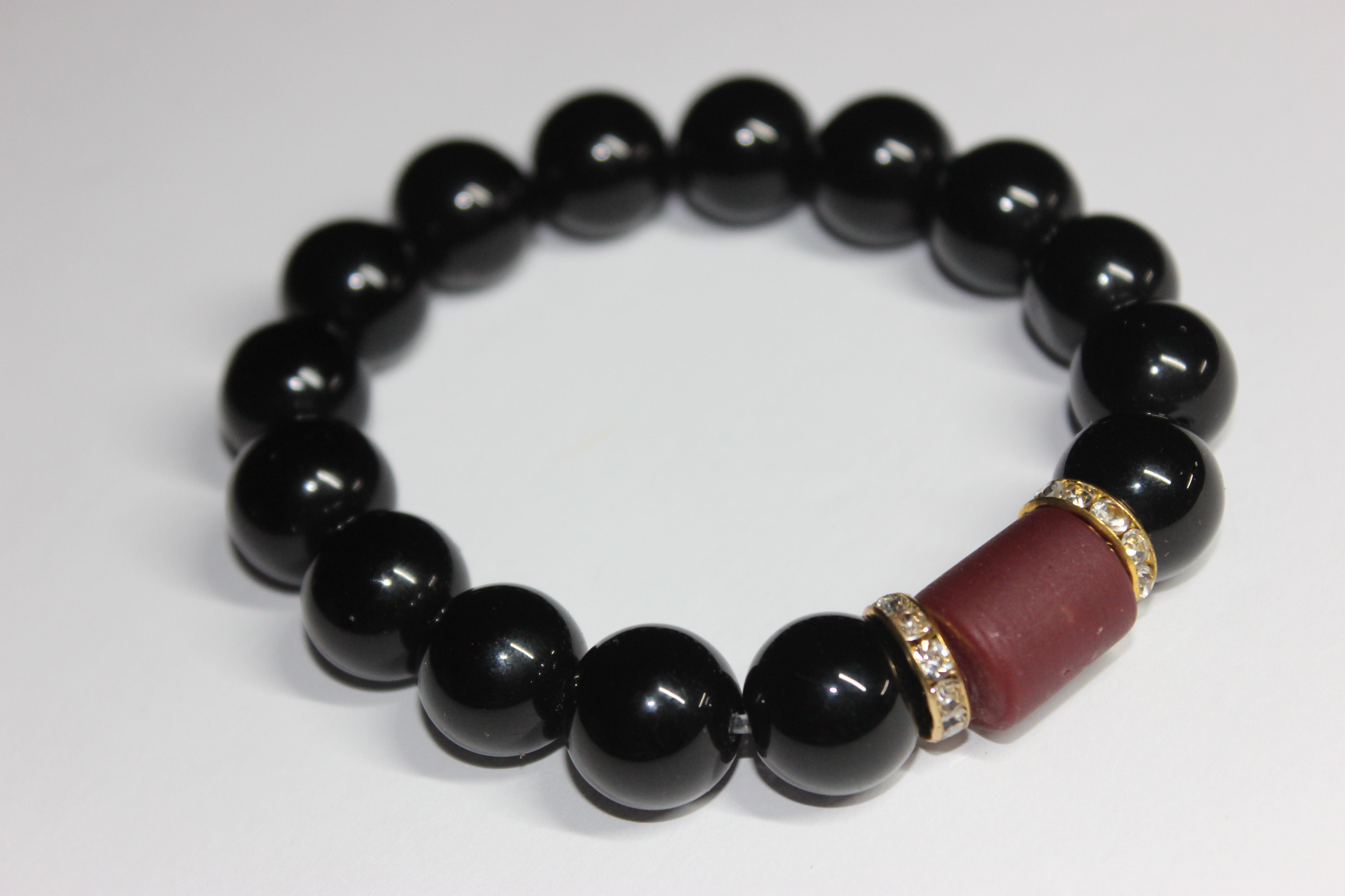 Black & Burgundy w/ Gold Beaded Bracelet