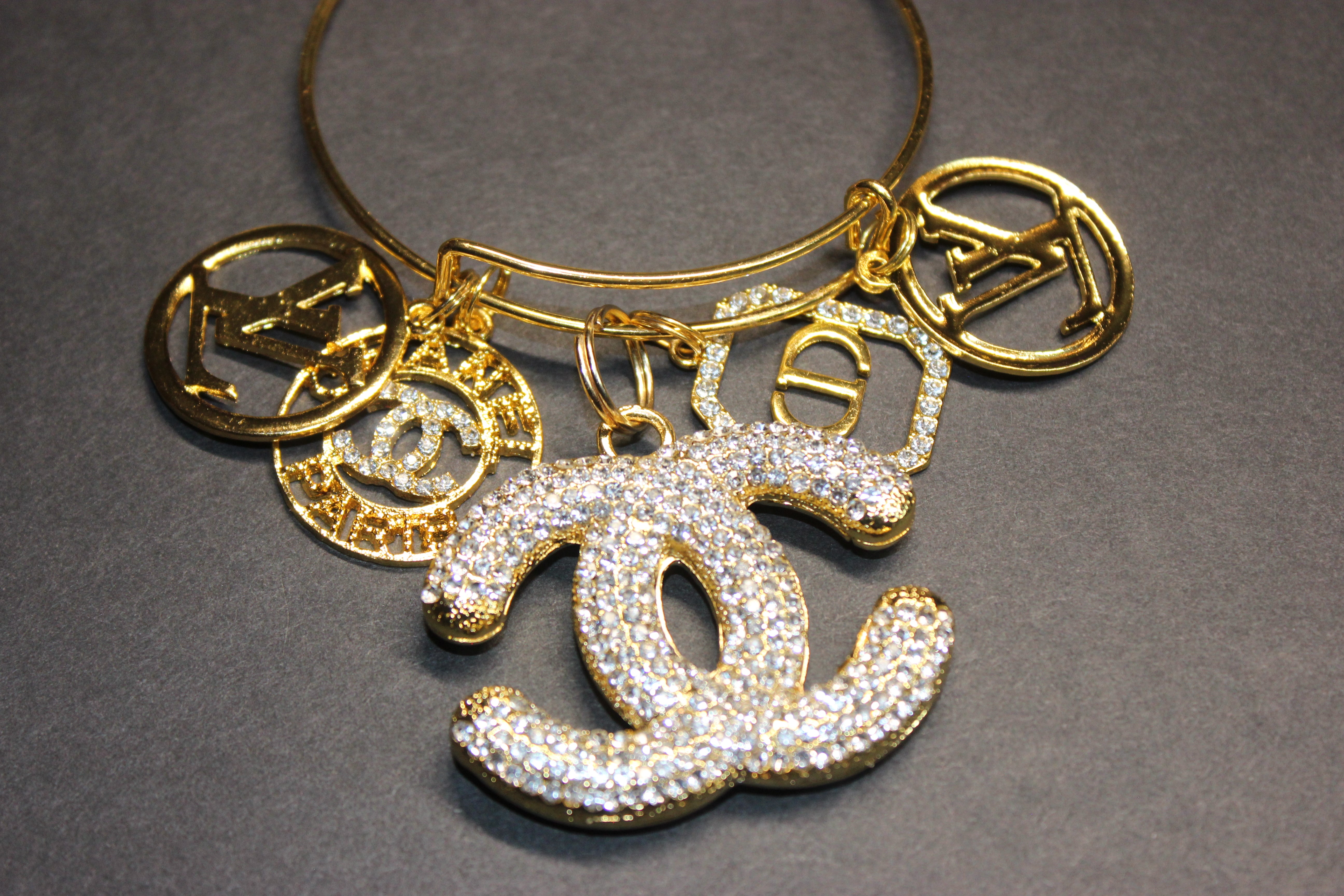 5 Charm Gold Bangle Bracelet