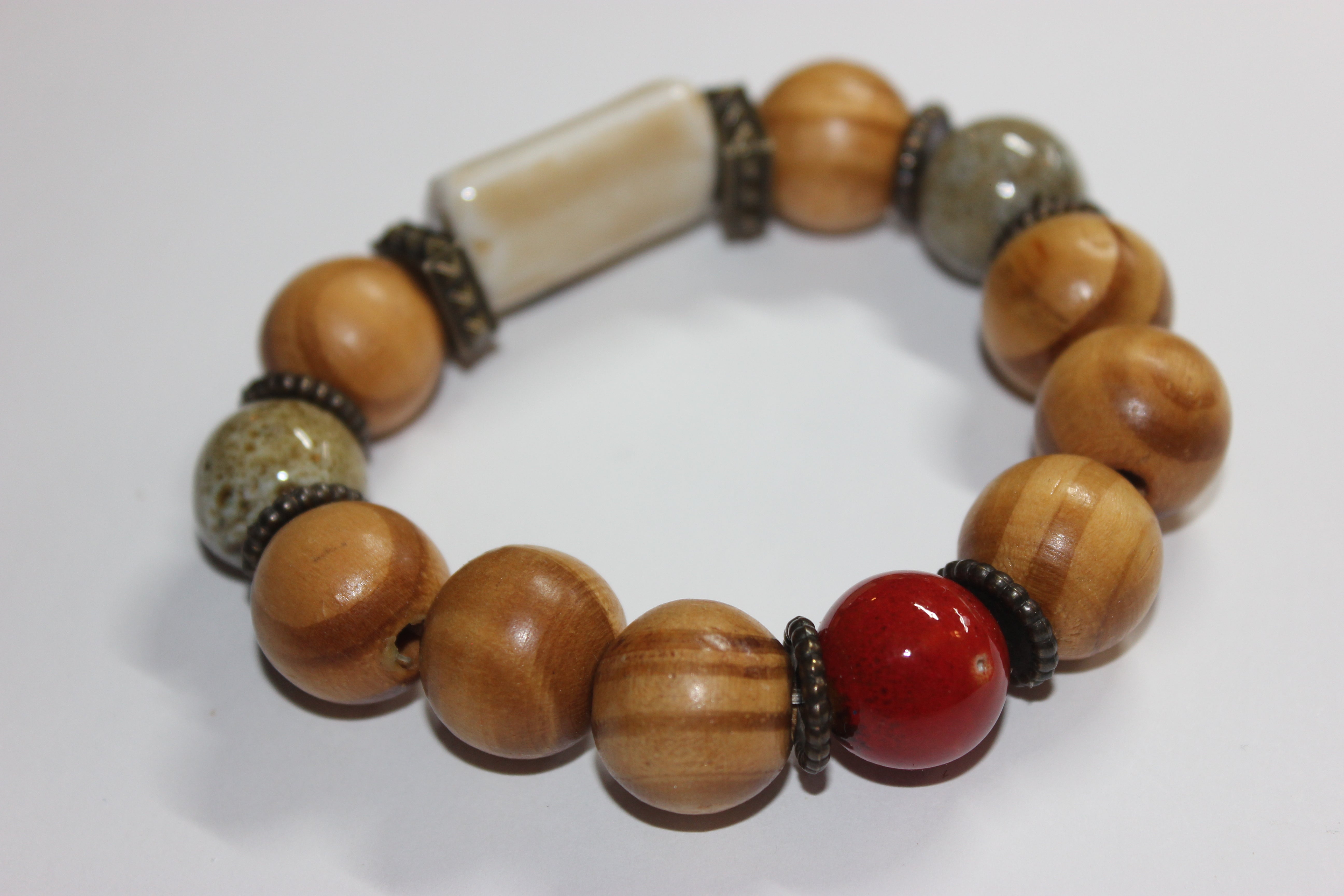 💪🏽MENSWEAR💪🏽 Earth-tone Wood & Ceramic Beaded Bracelet