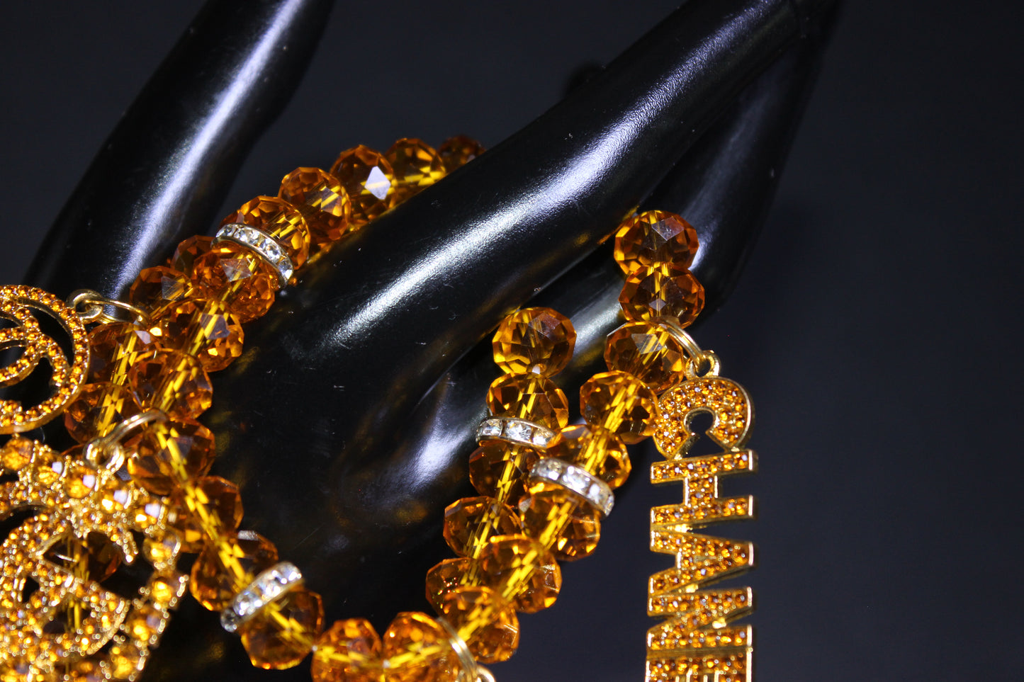 2 Piece Topaz/Gold Crystal Charm Bracelet Set
