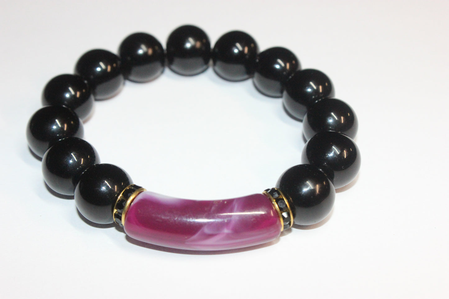 Plum/Gold & Black Beaded Bracelet