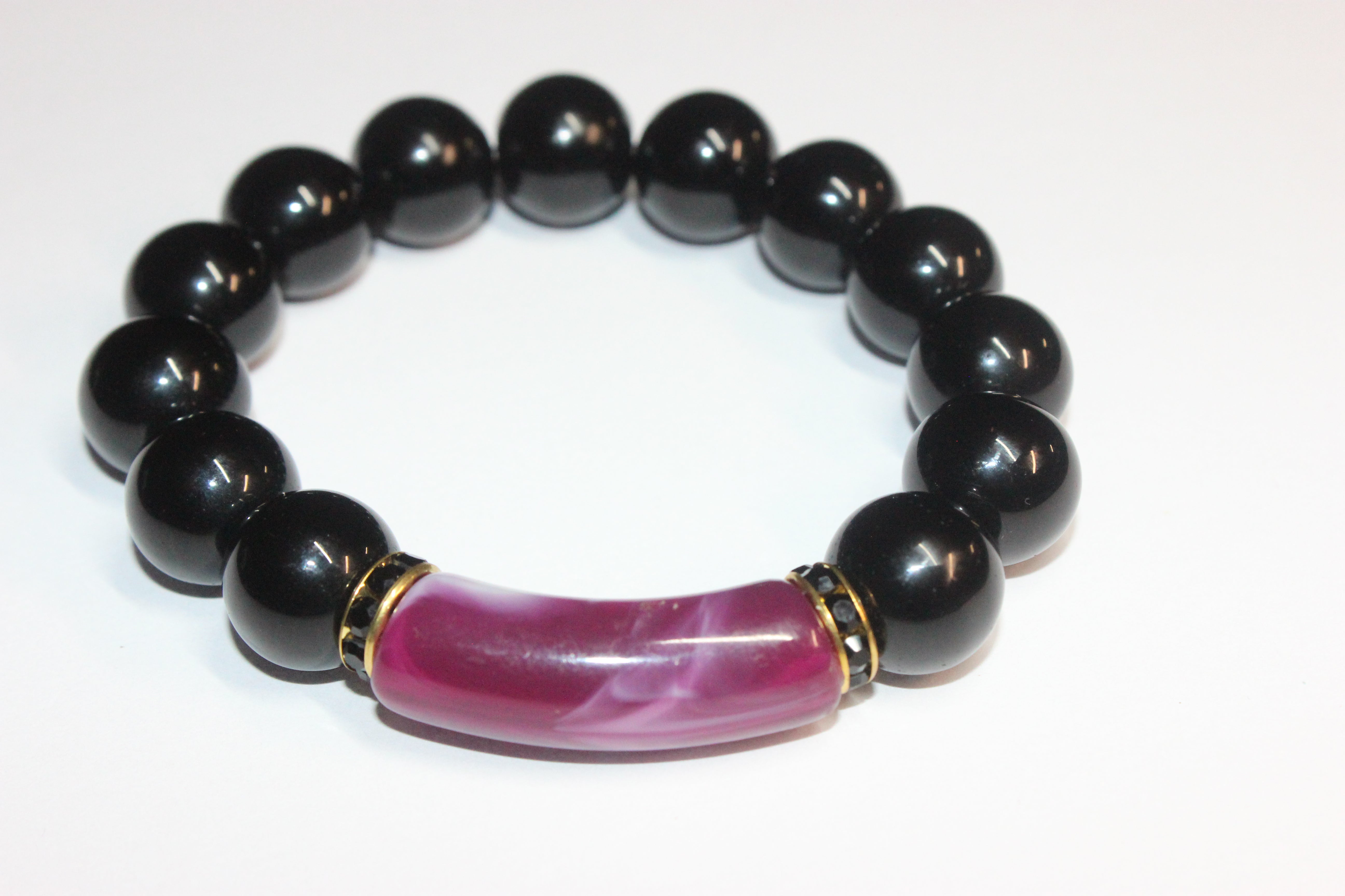 Plum/Gold & Black Beaded Bracelet