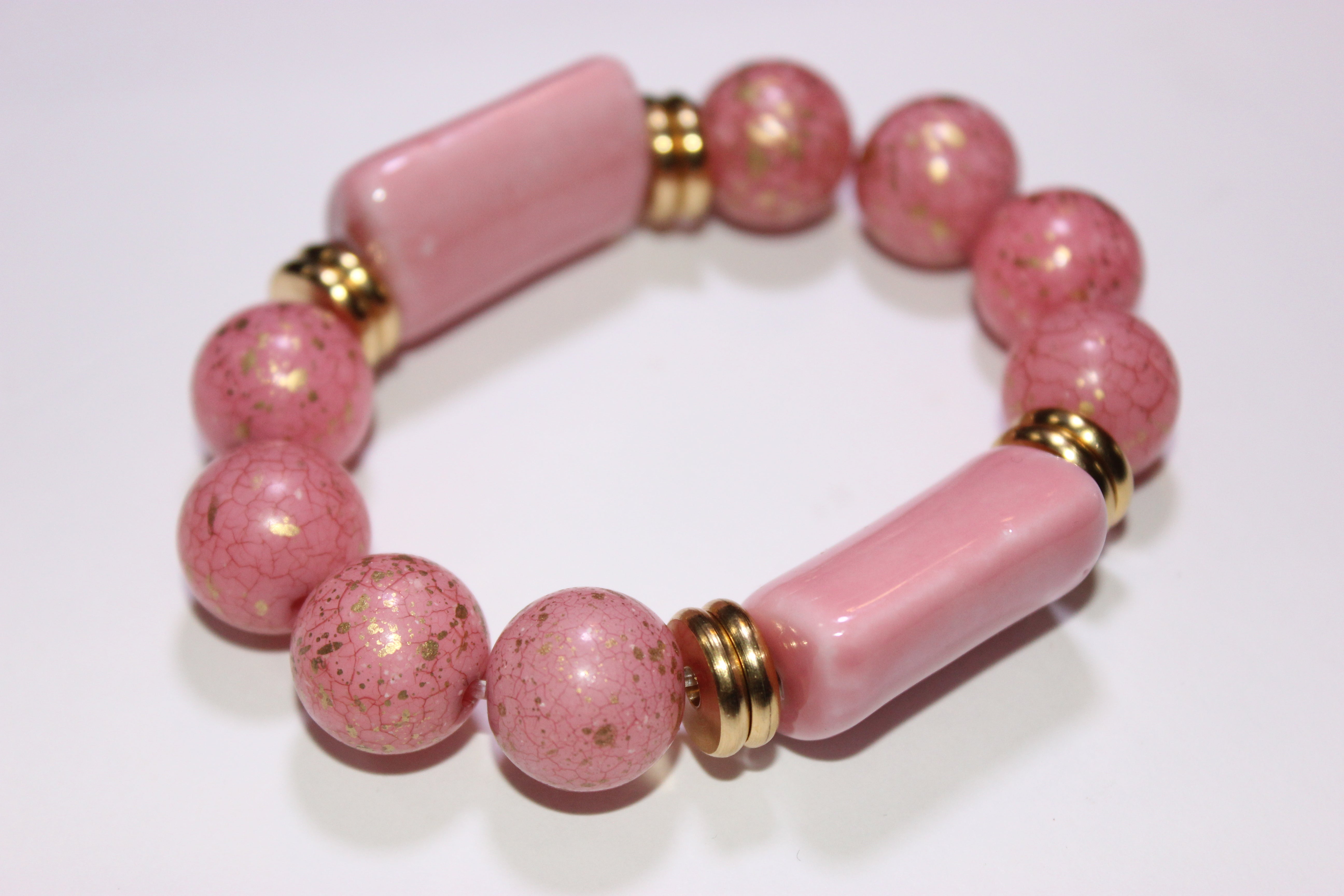 Pink & Gold Pink Paint Splash Tweet The Jeweler Exclusive Beaded Bracelet