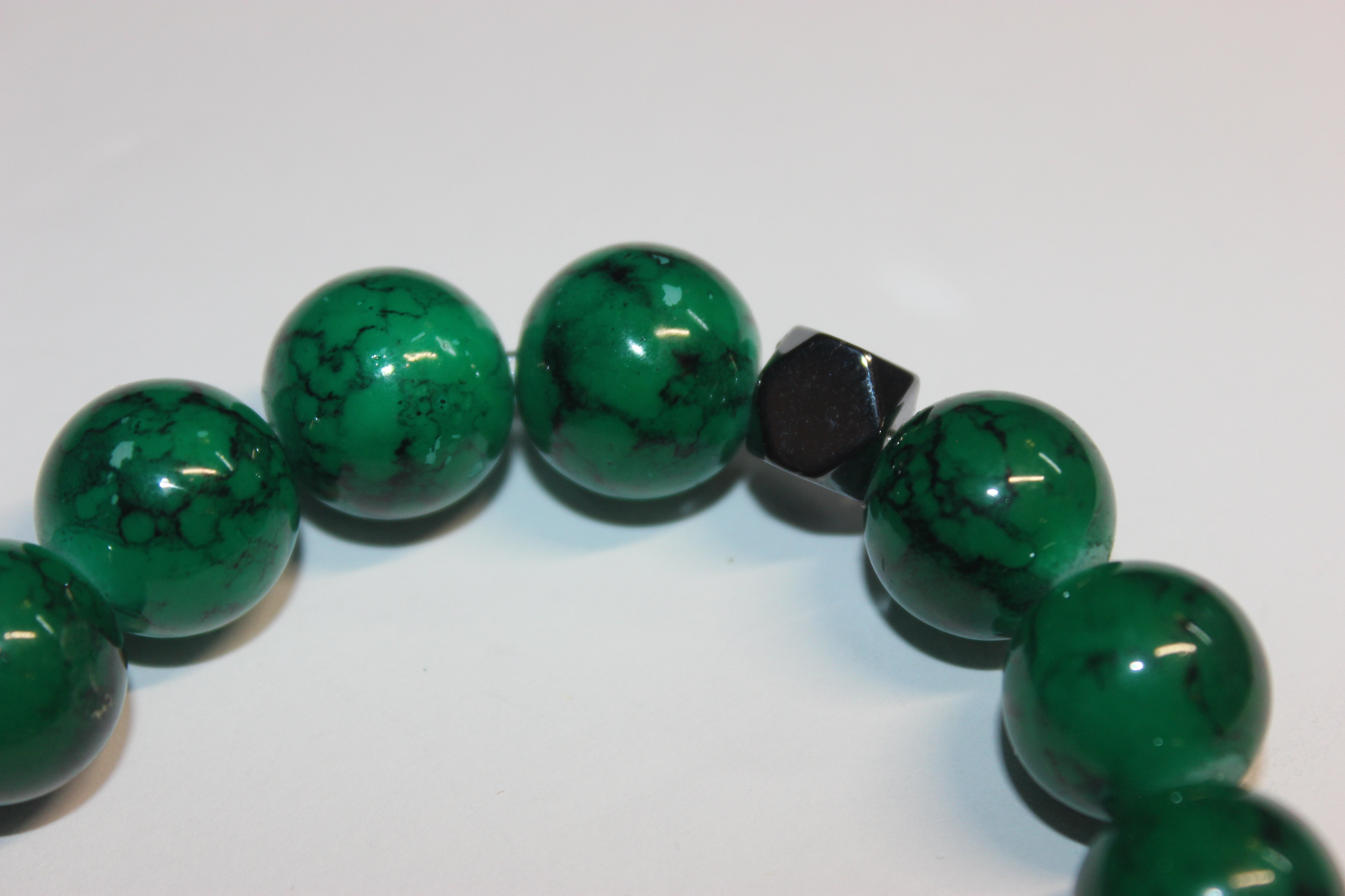 Shades Of Green w/ Grey Gemstone BOBCAT Beaded Bracelet