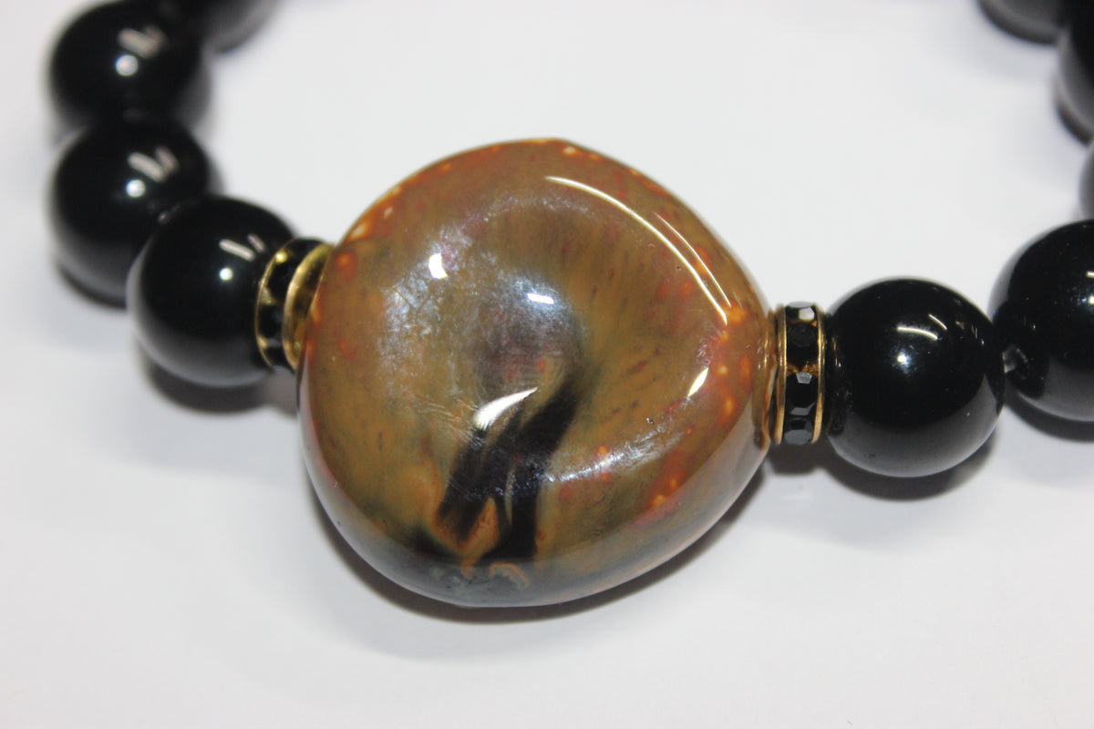 Black Brown & Gold Beaded Bracelet