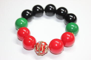 CBC Exclusive Large Beaded Bracelet Red/Black/Green w Gold
