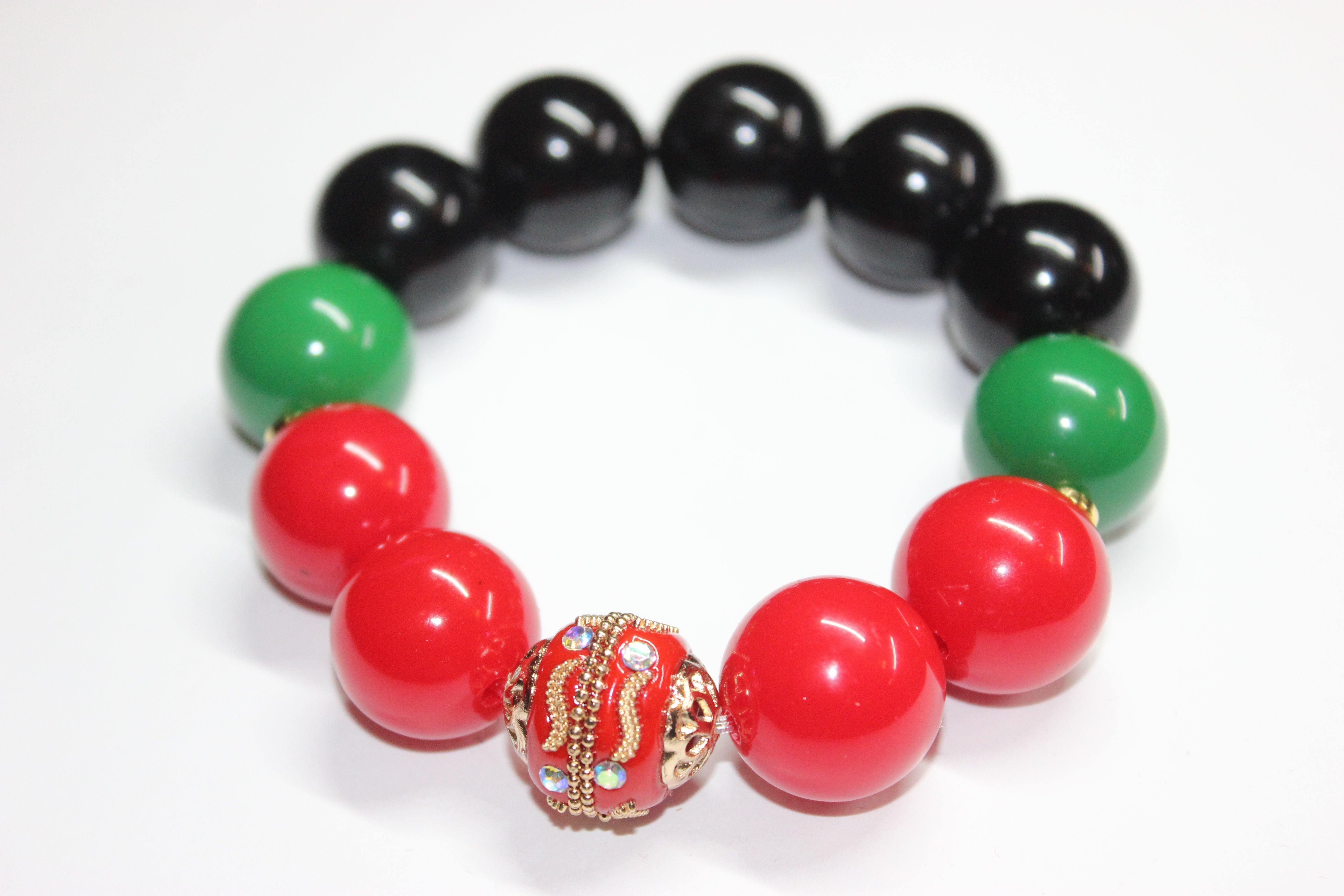CBC Exclusive Large Beaded Bracelet Red/Black/Green w Gold