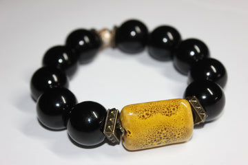 Black & Mustard Large Beaded Bracelet