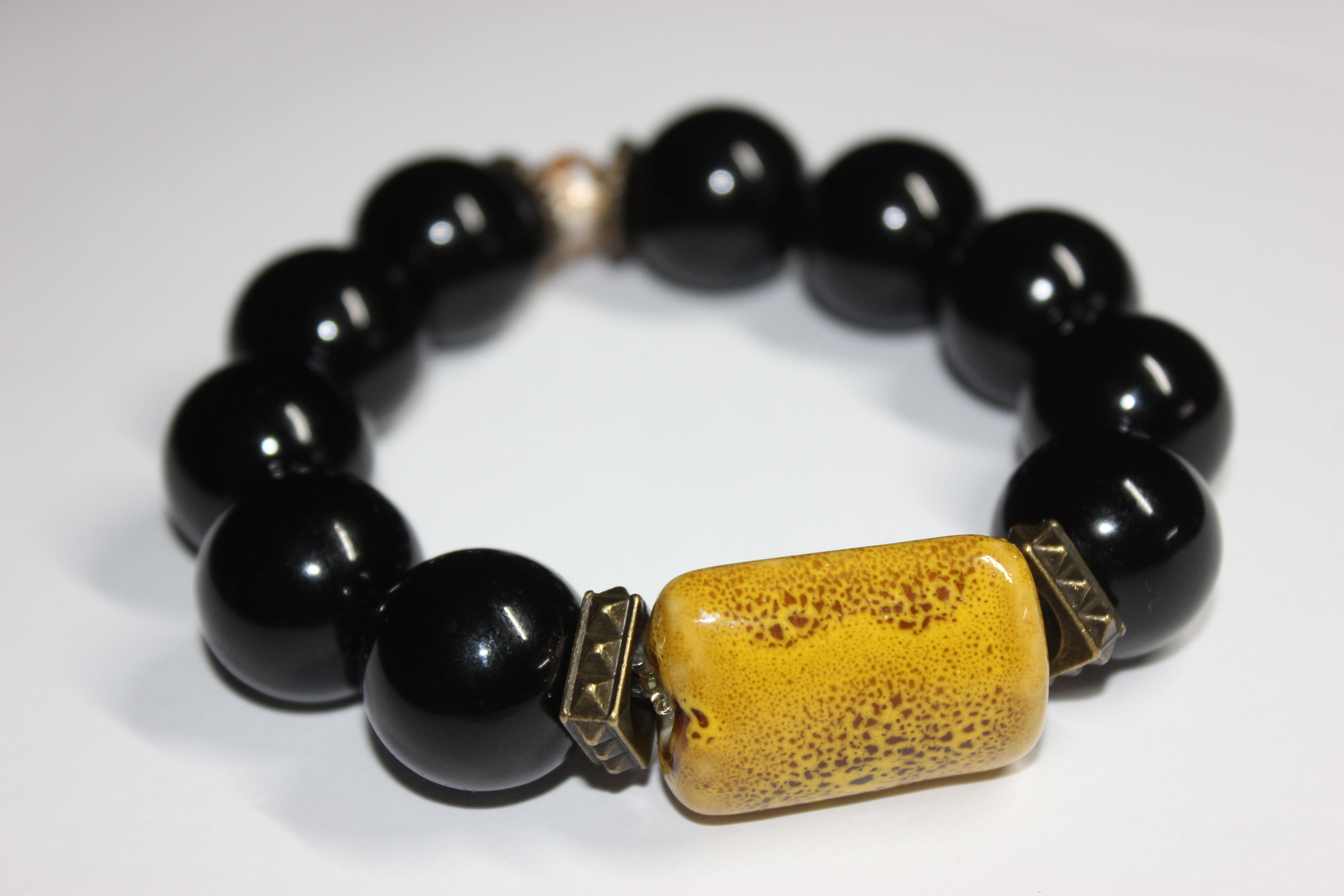 Black & Mustard Large Beaded Bracelet