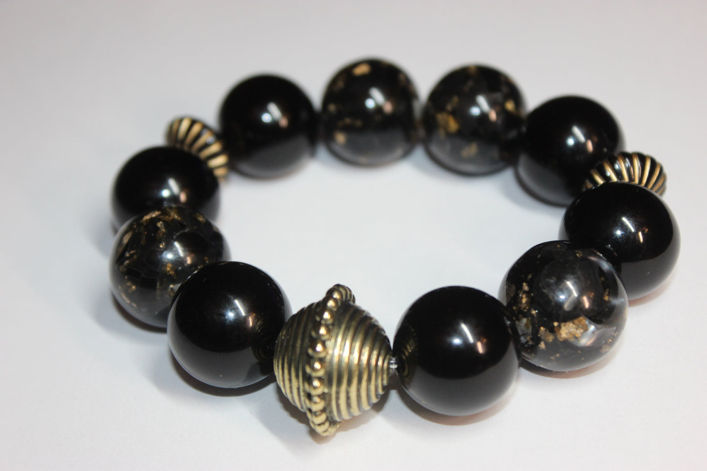 Large Black & Gold Speckled Beaded Bracelet