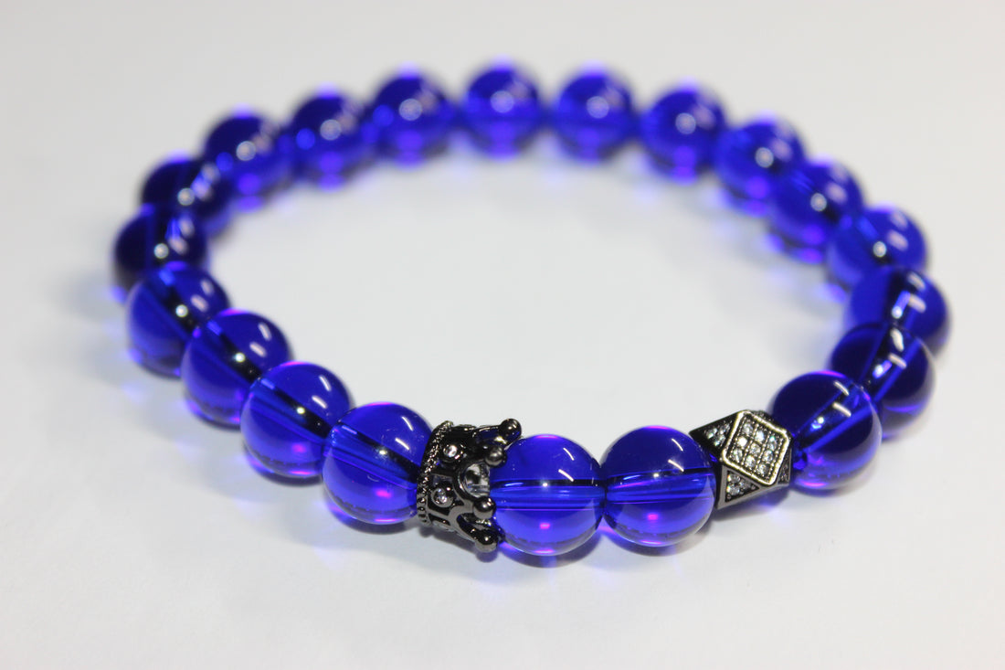 Blue & Black Beaded Bracelet w/ Crown