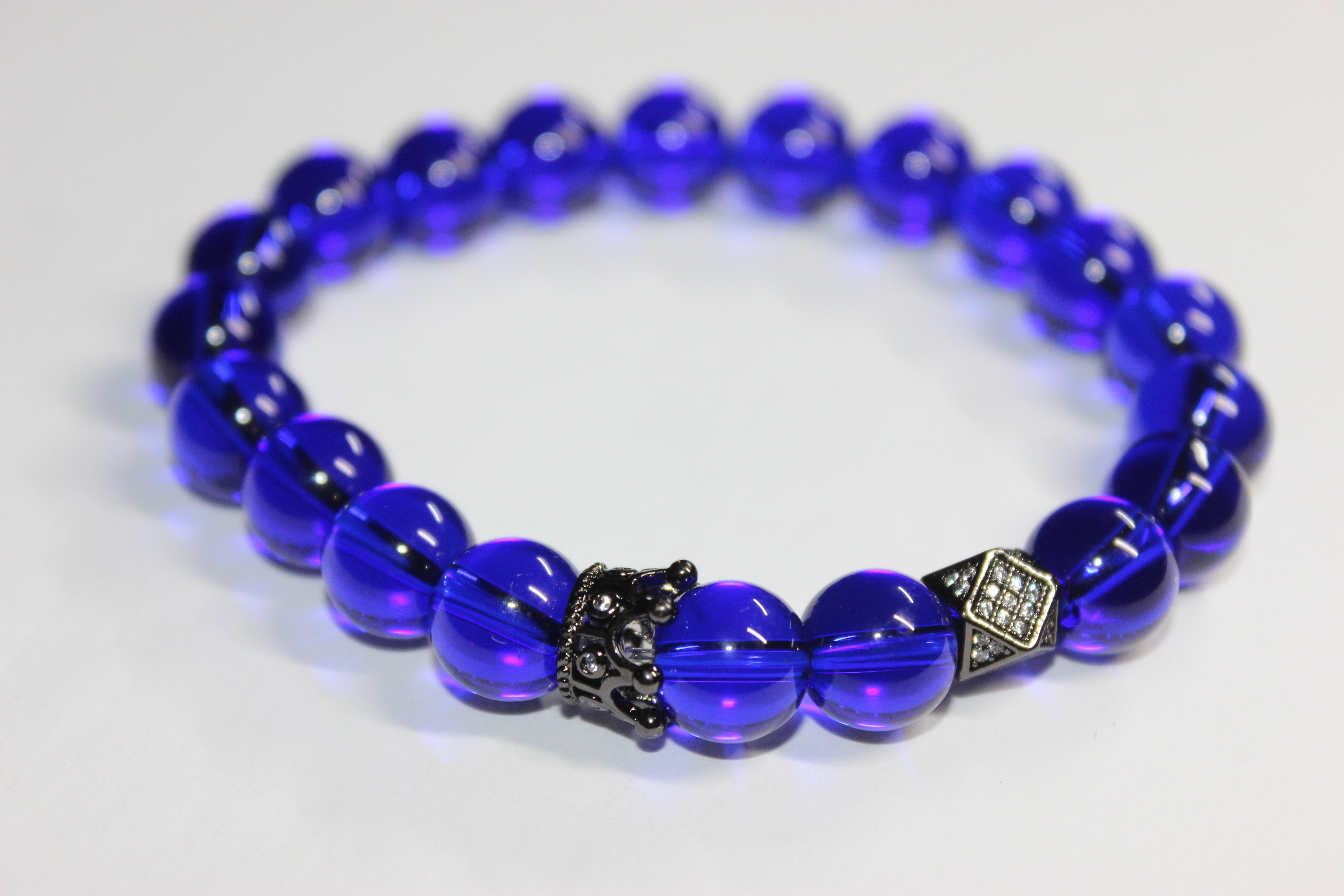 Blue & Black Beaded Bracelet w/ Crown