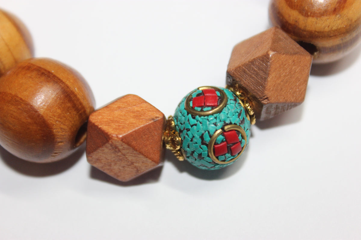 Shades Of Turquoise Wood Beaded Bracelet