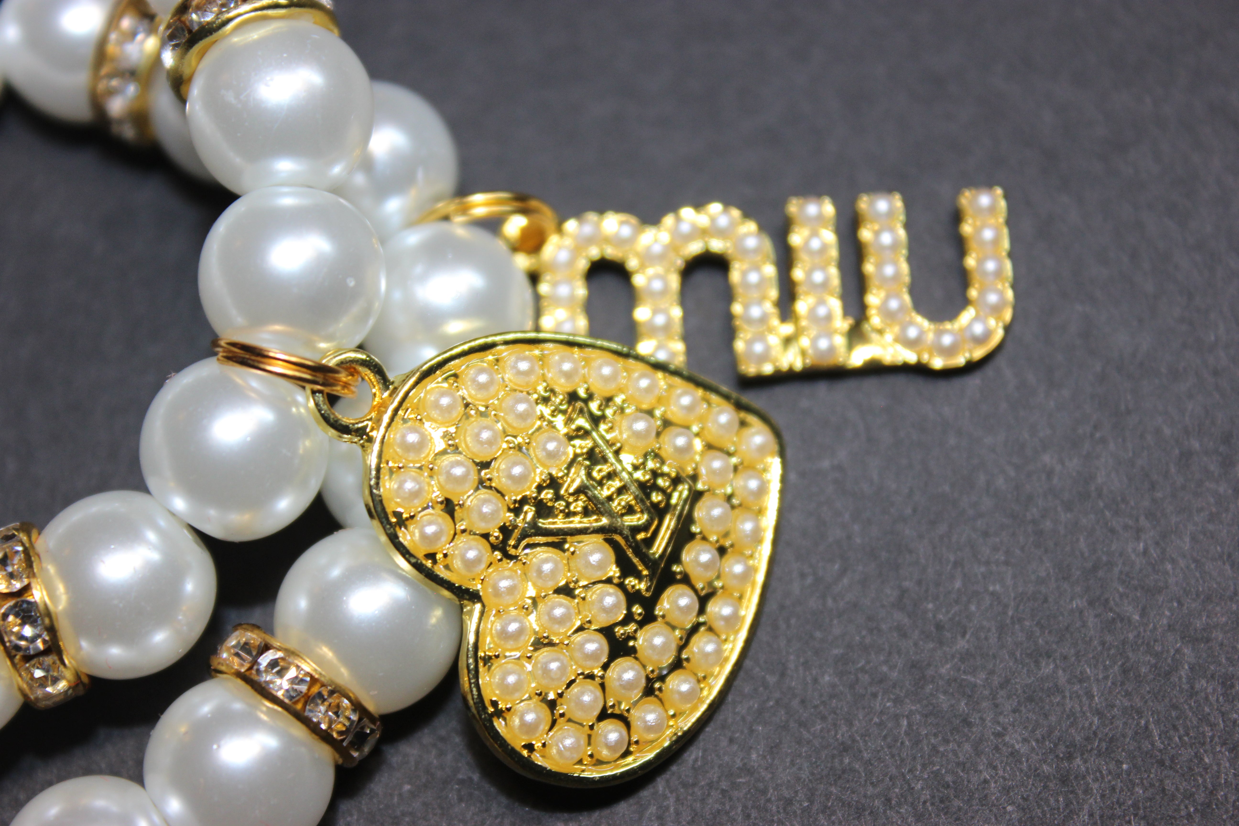 2 Piece White Pearl & Gold Charm Bracelet Set