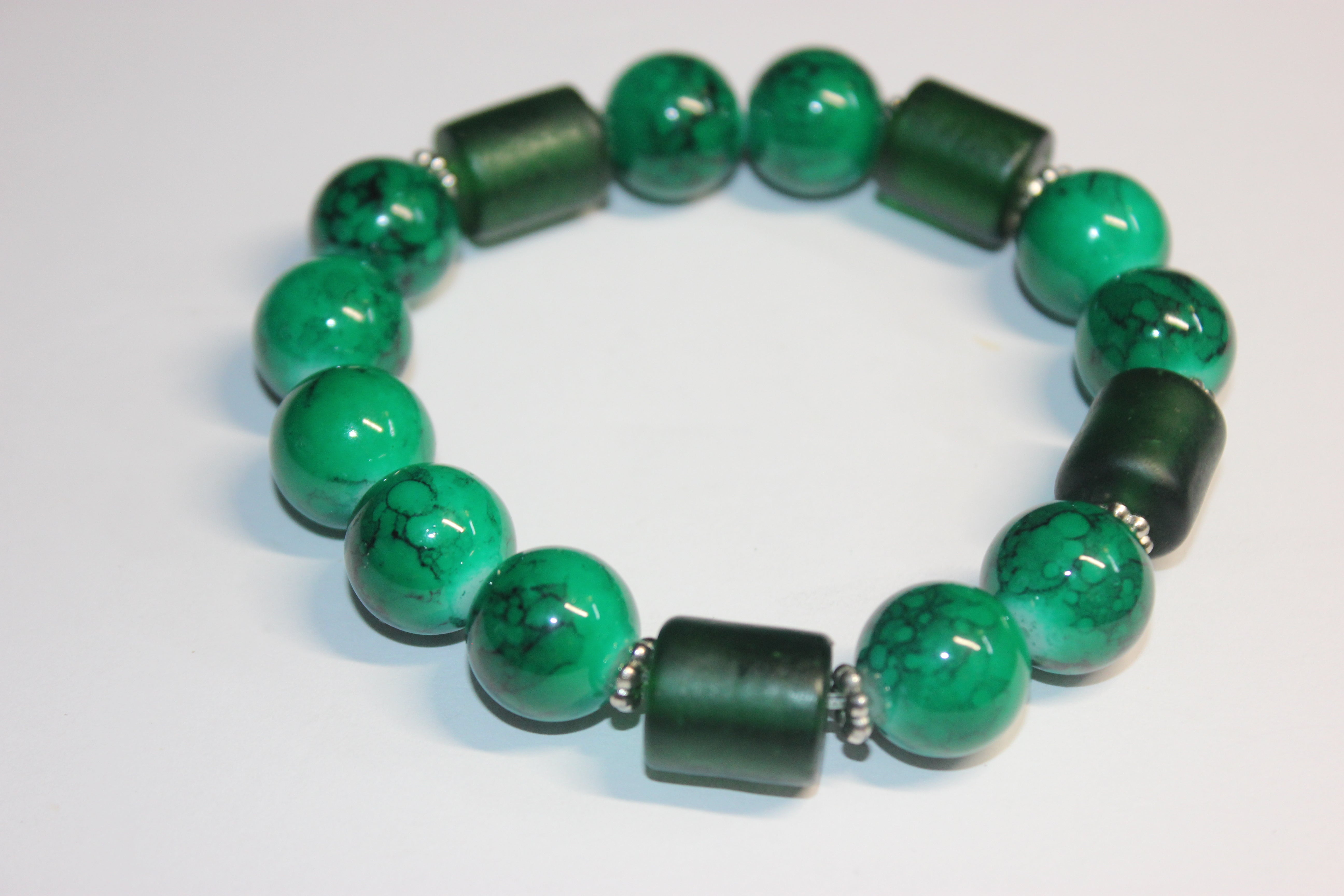 Shades Of Green w/ Silver BOBCAT Beaded Bracelet