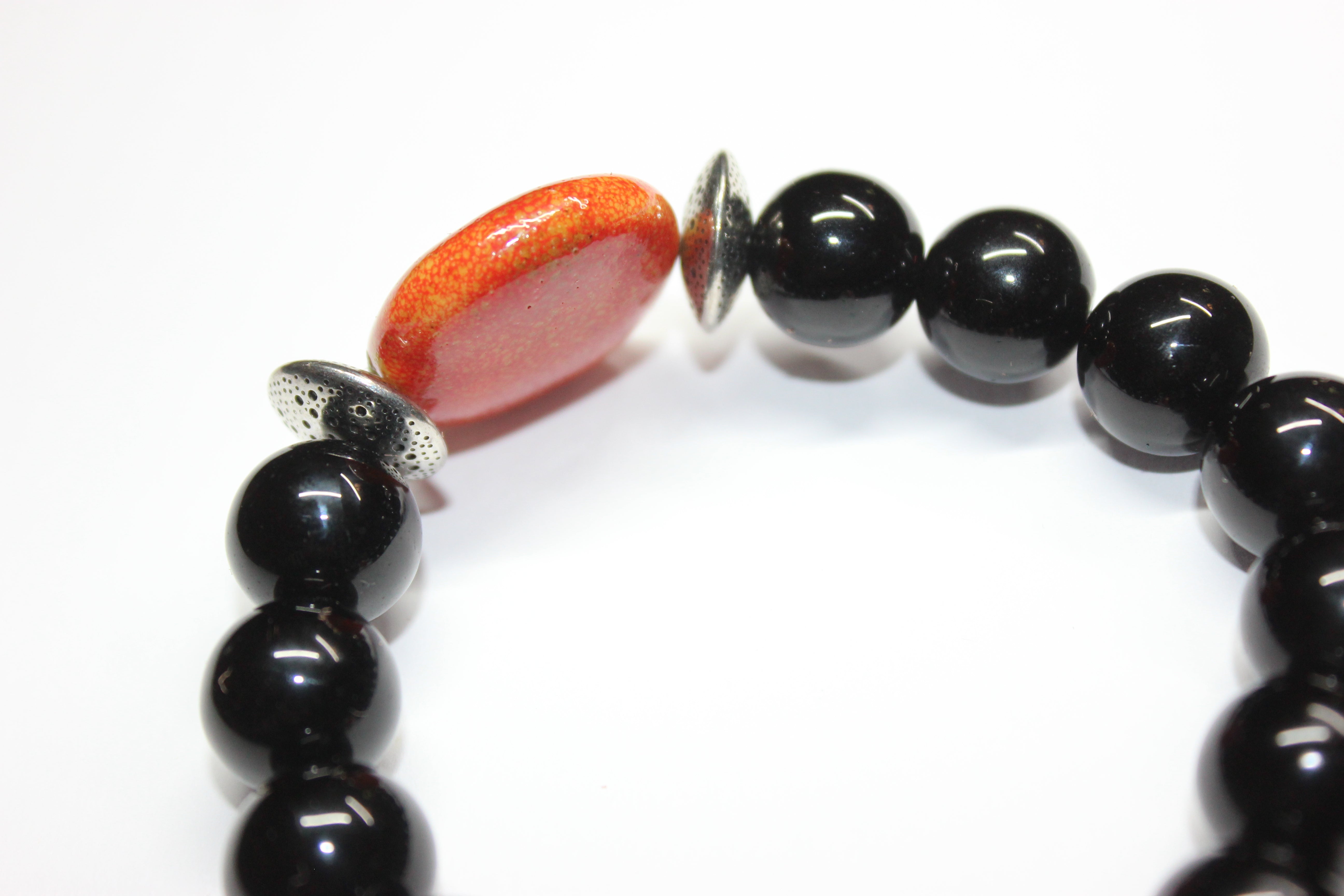 Black & Orange w/ Silver Beaded Bracelet